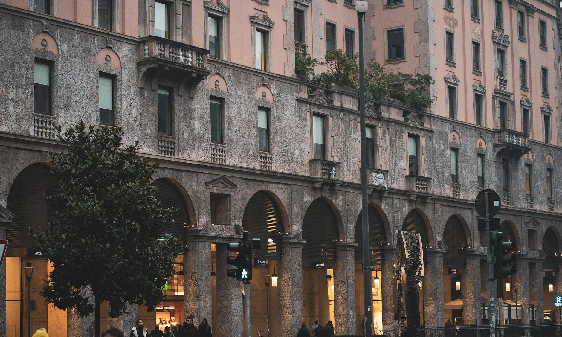 Historic Milan facade in evening light
