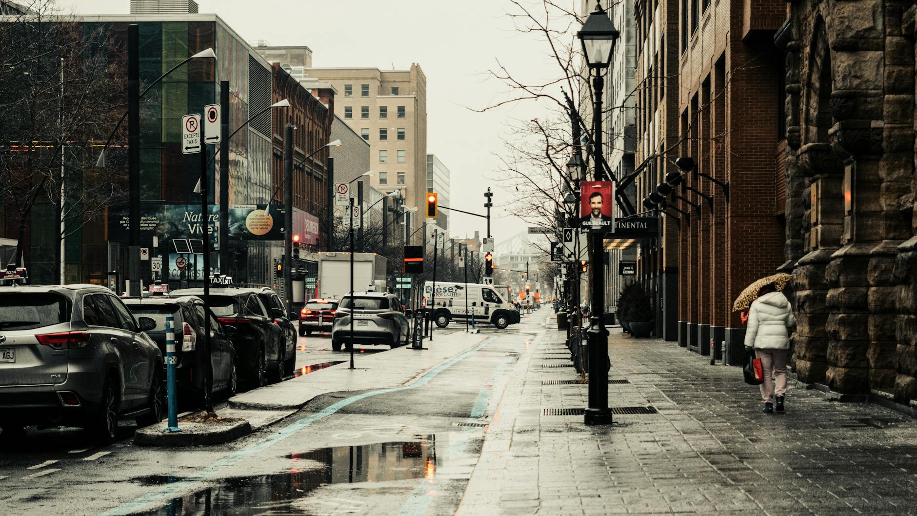 Rainy Sainte-Catherine Street in Montreal