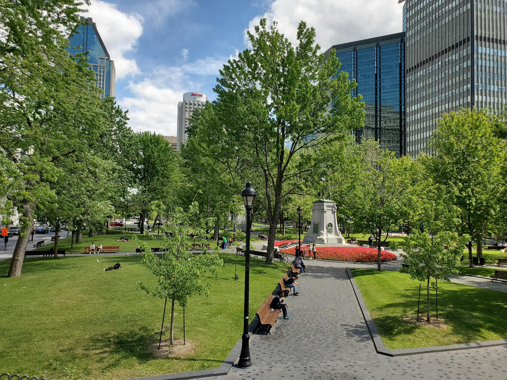 Green urban park in downtown Montreal