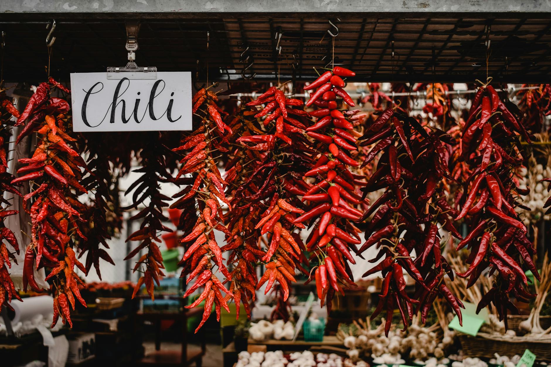 Dried peppers at a Montreal market stall