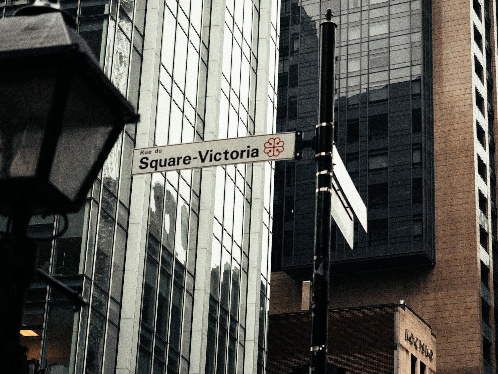 Square Victoria sign in downtown Montreal