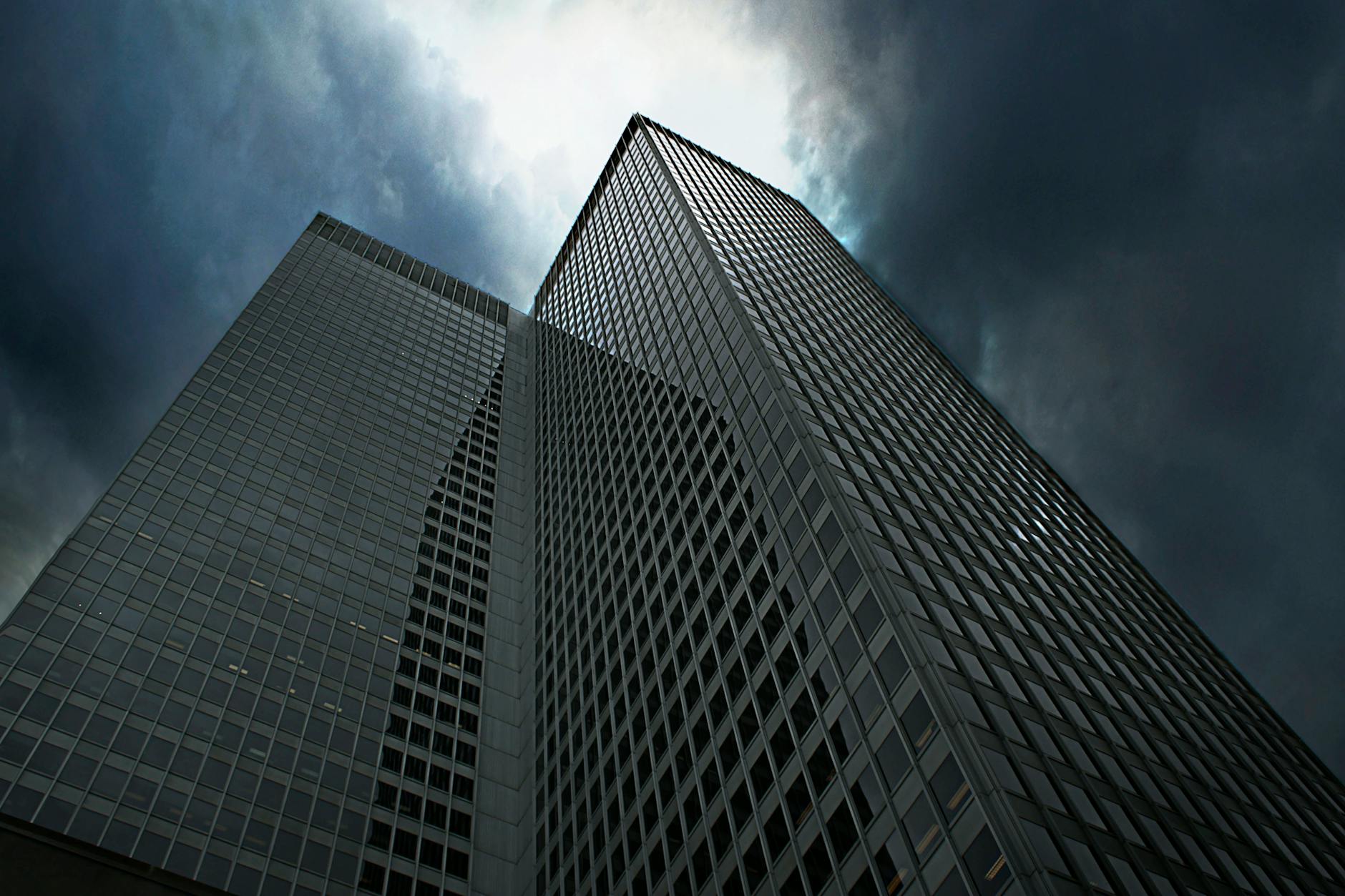 Montreal skyscrapers under dramatic clouds
