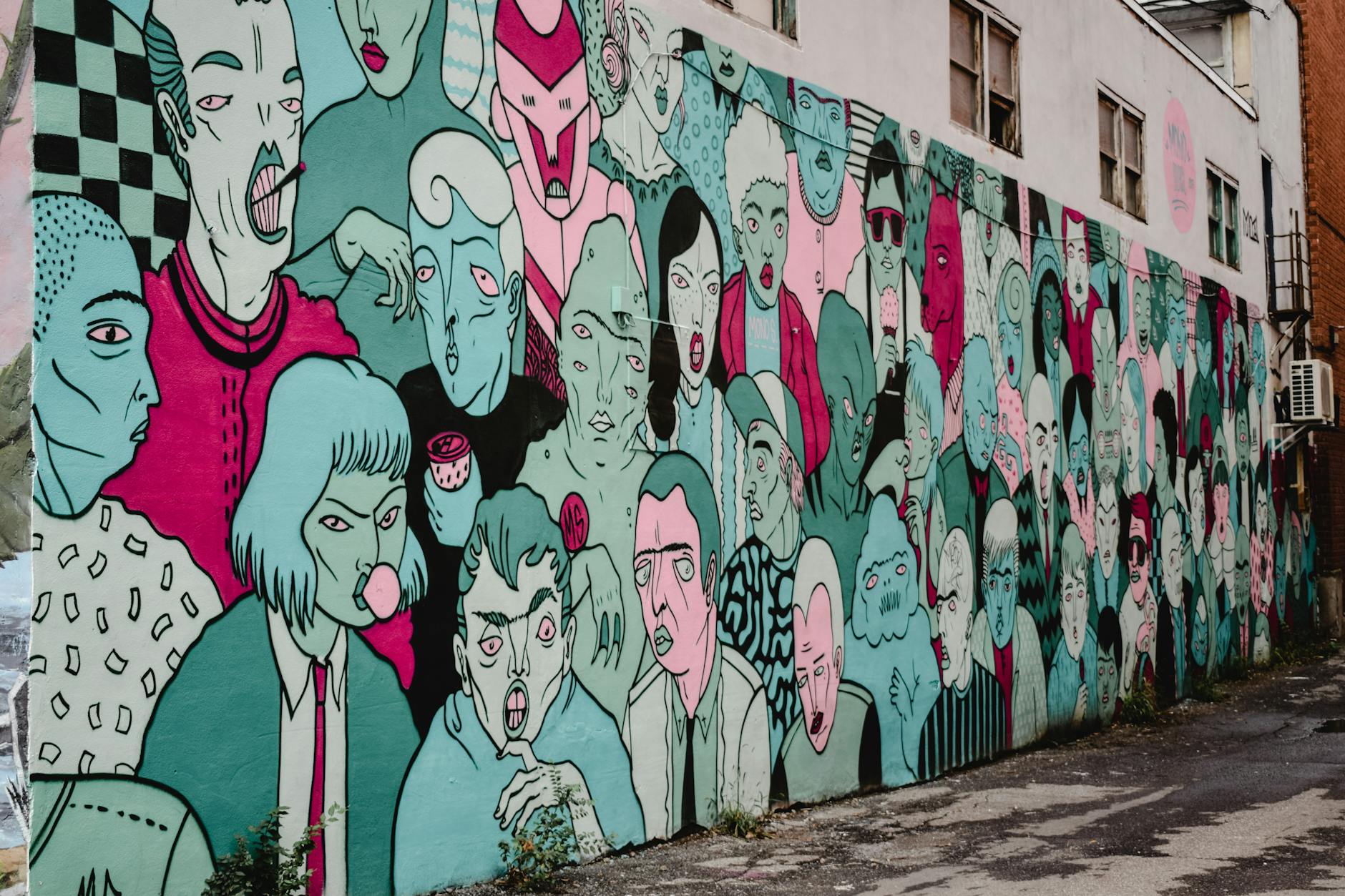 Colorful street art mural in Montreal