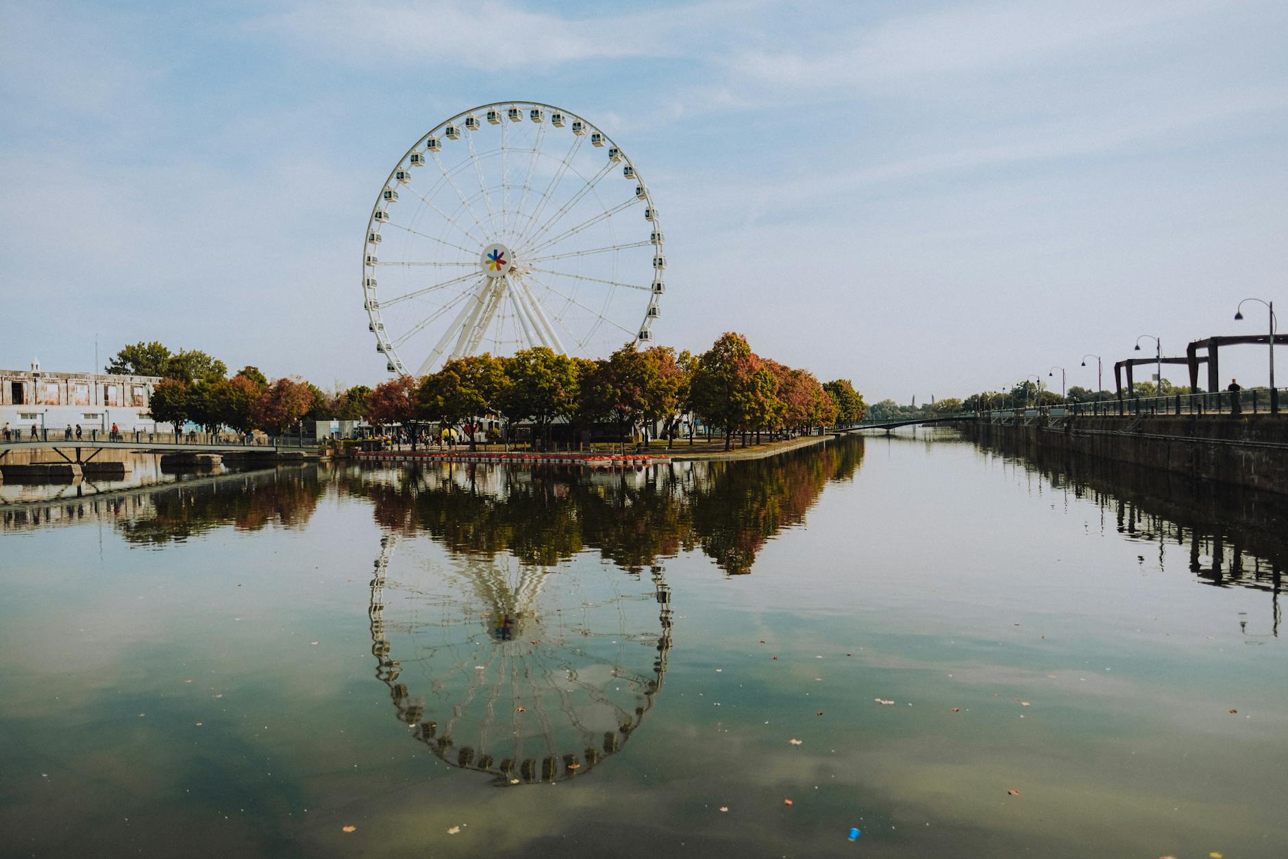 Montreal Ferris wheel reflected in water