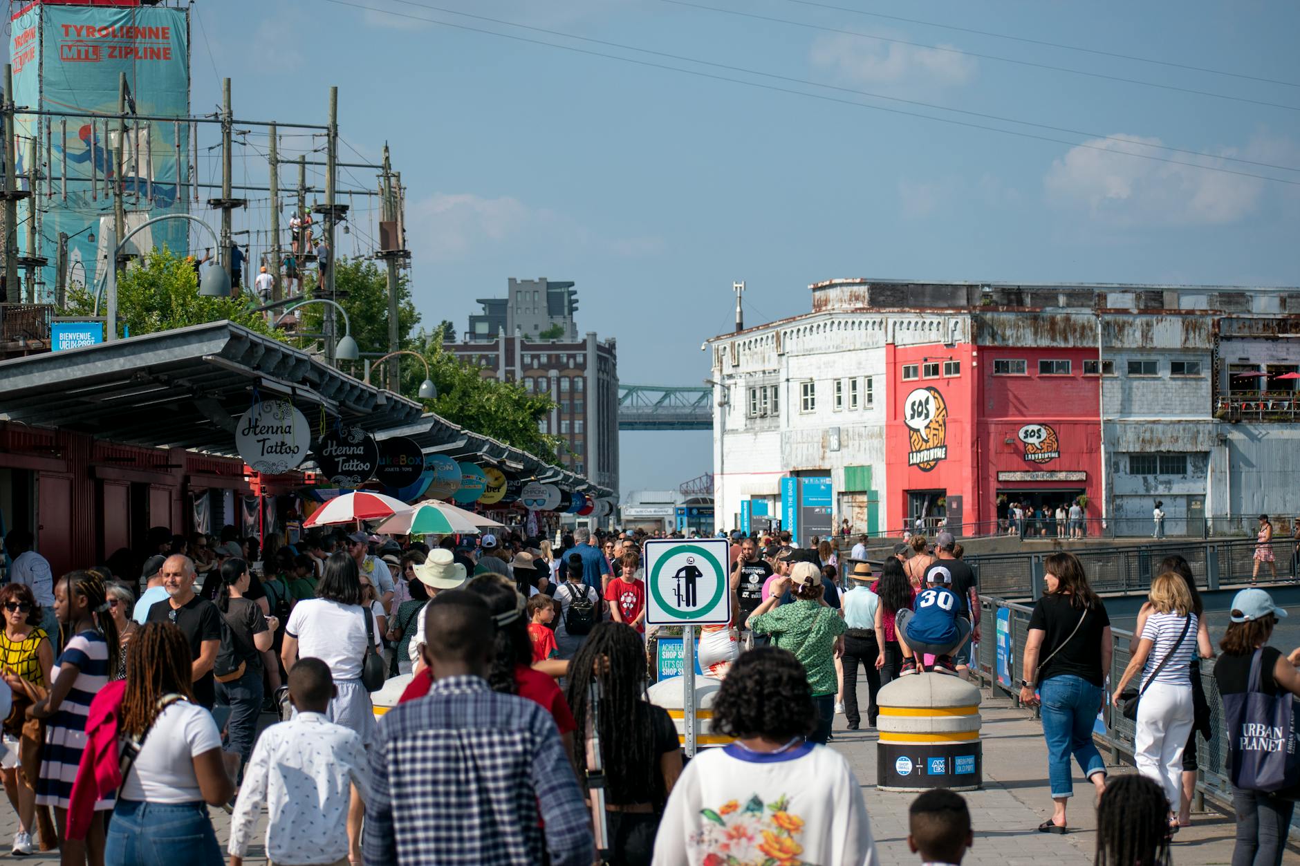 Crowds at Montreal Old Port in summer