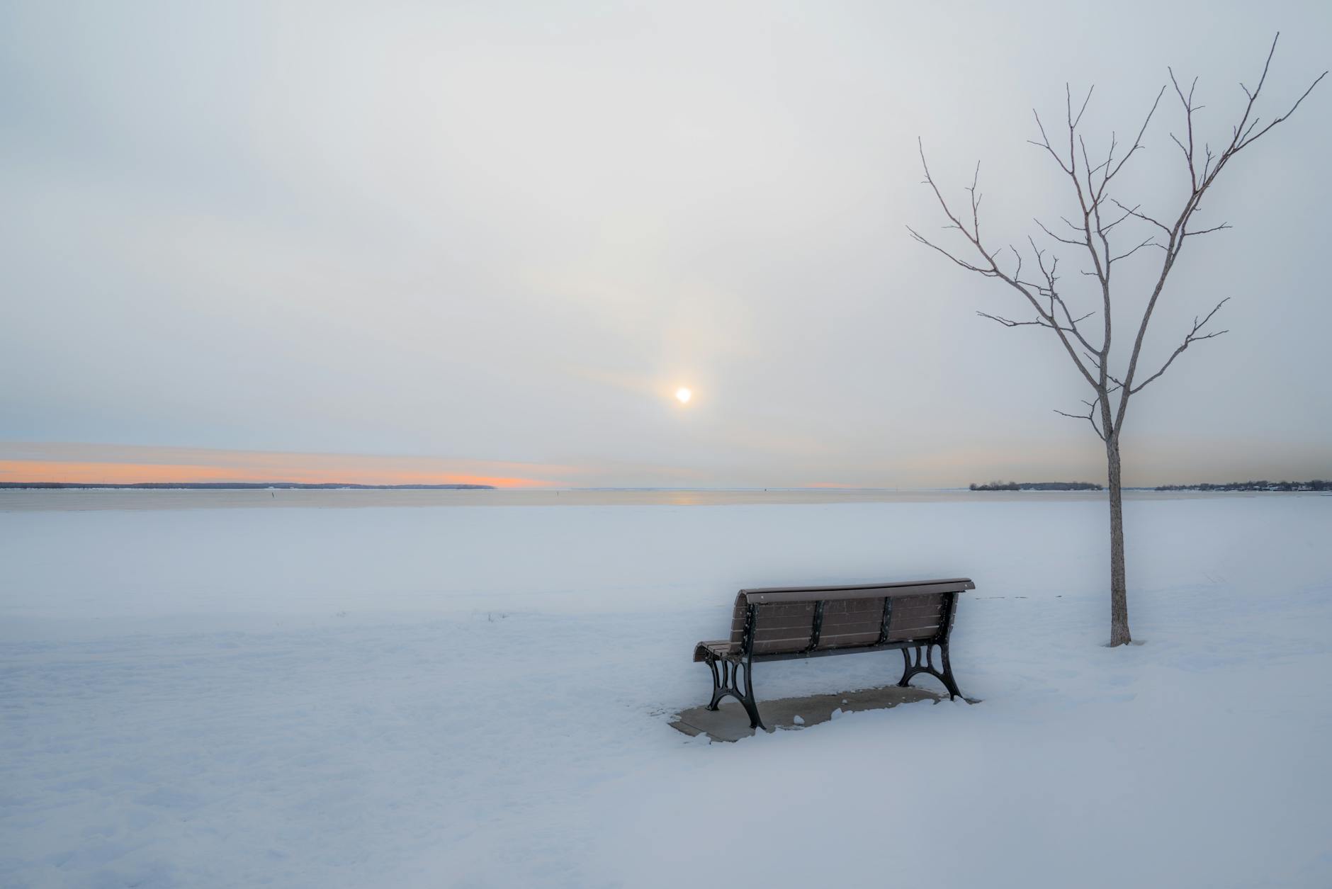 Snowy winter scene in Montreal at sunset