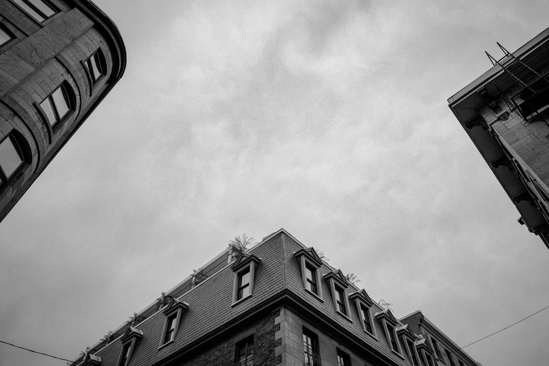 Old Montreal architecture under a gray sky