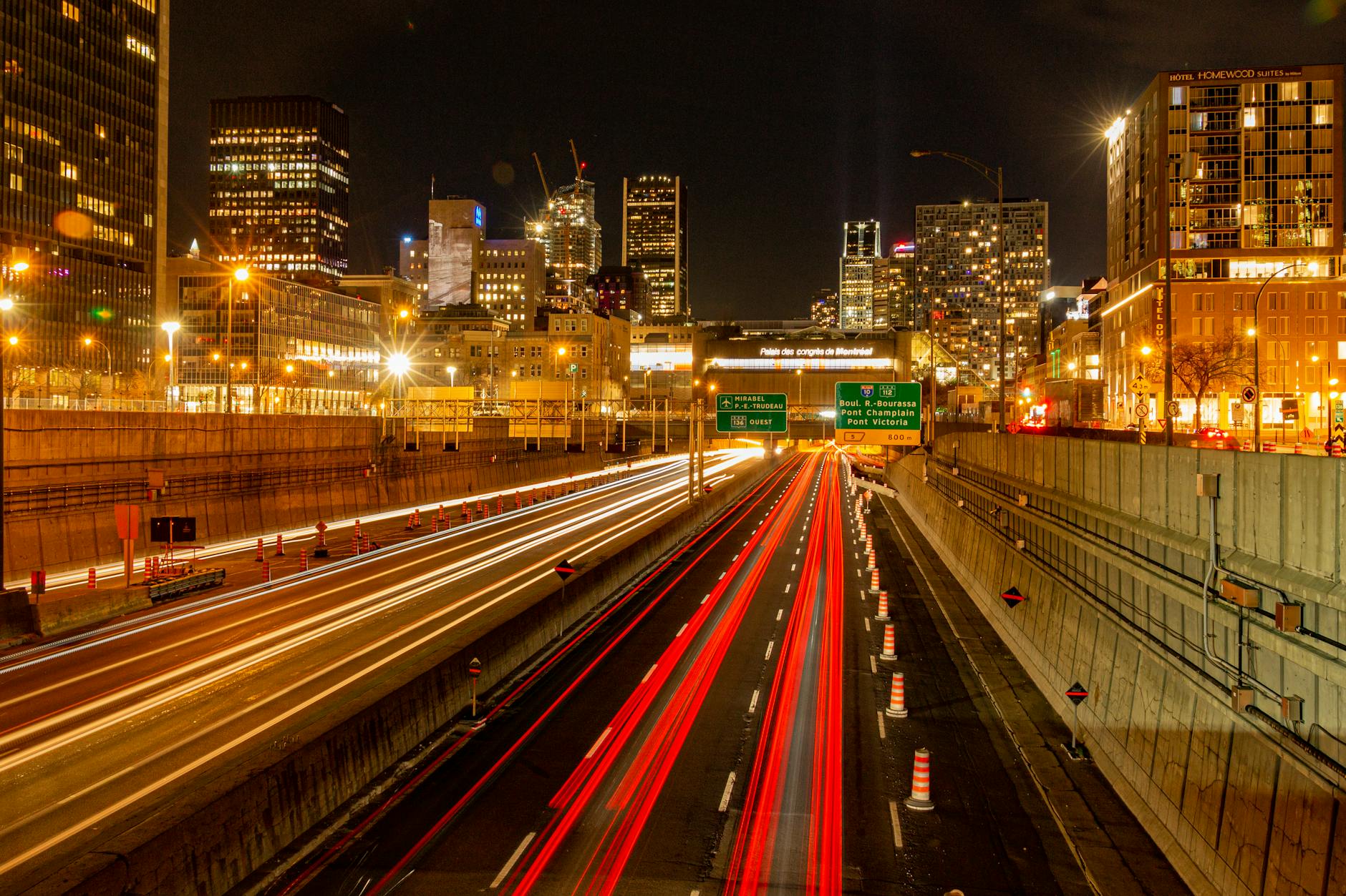 Montreal night traffic light trails