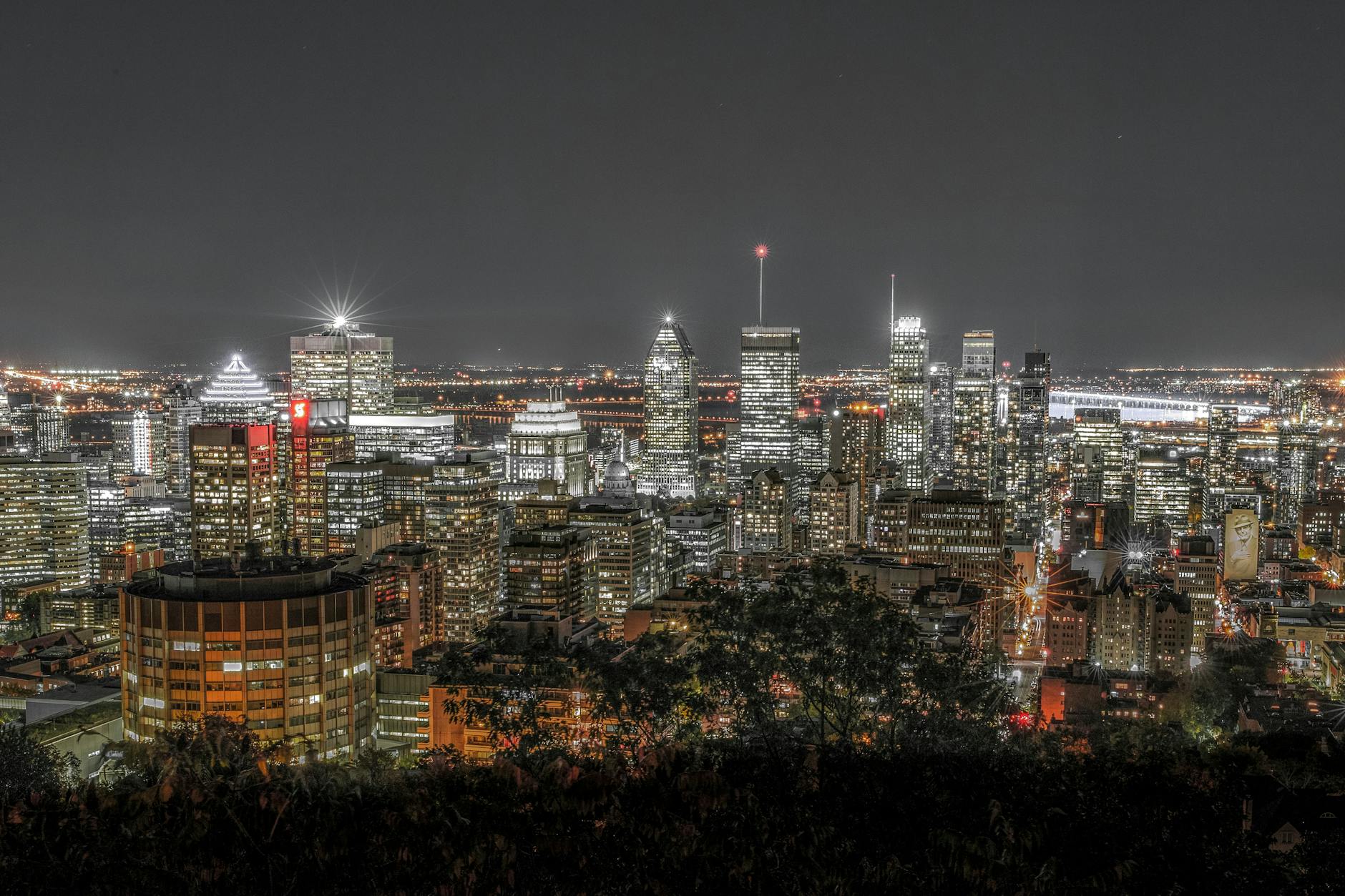 Montreal skyline illuminated at night
