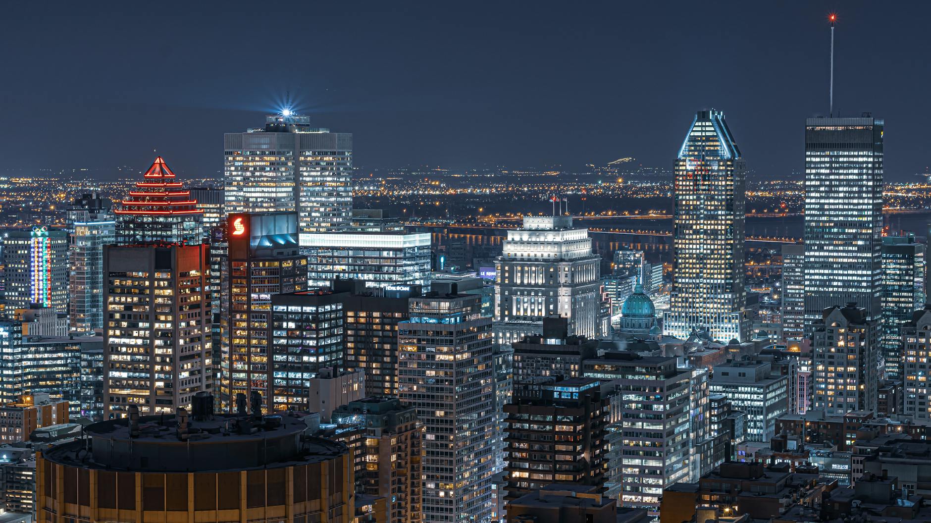 Montreal skyline illuminated at night