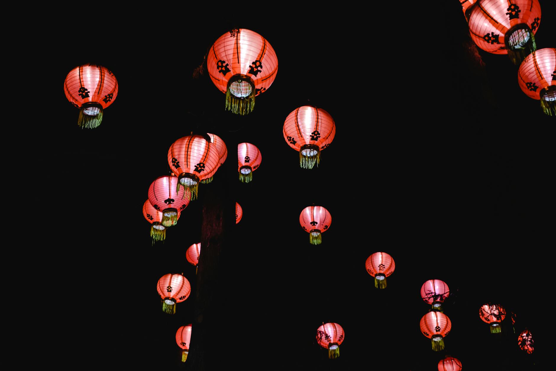 Red lanterns at night during a Montreal festival