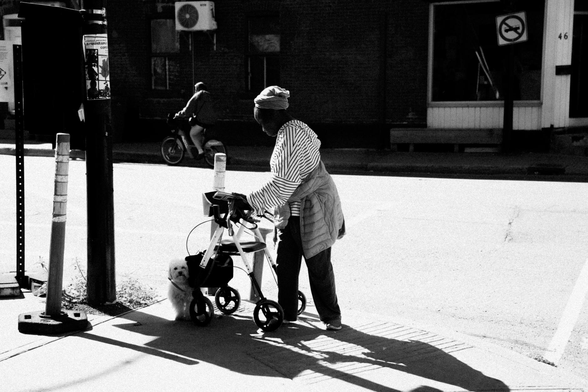 Older woman with walker on a Montreal street