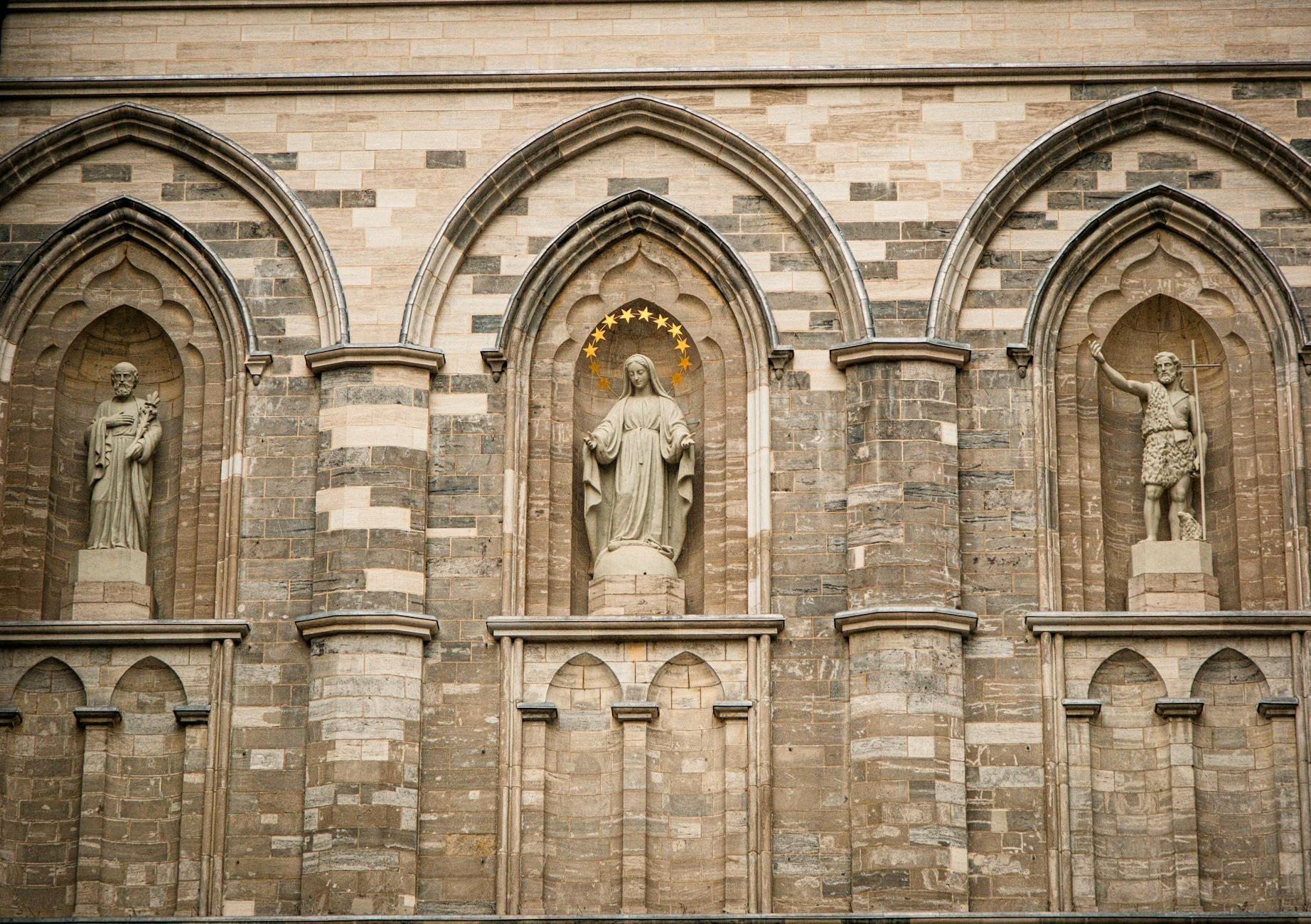Gothic facade statues on a Montreal church