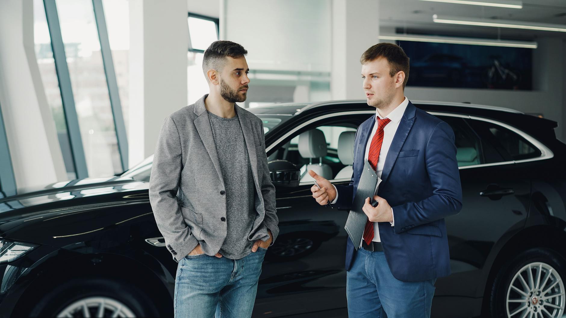 Sales discussion in a showroom