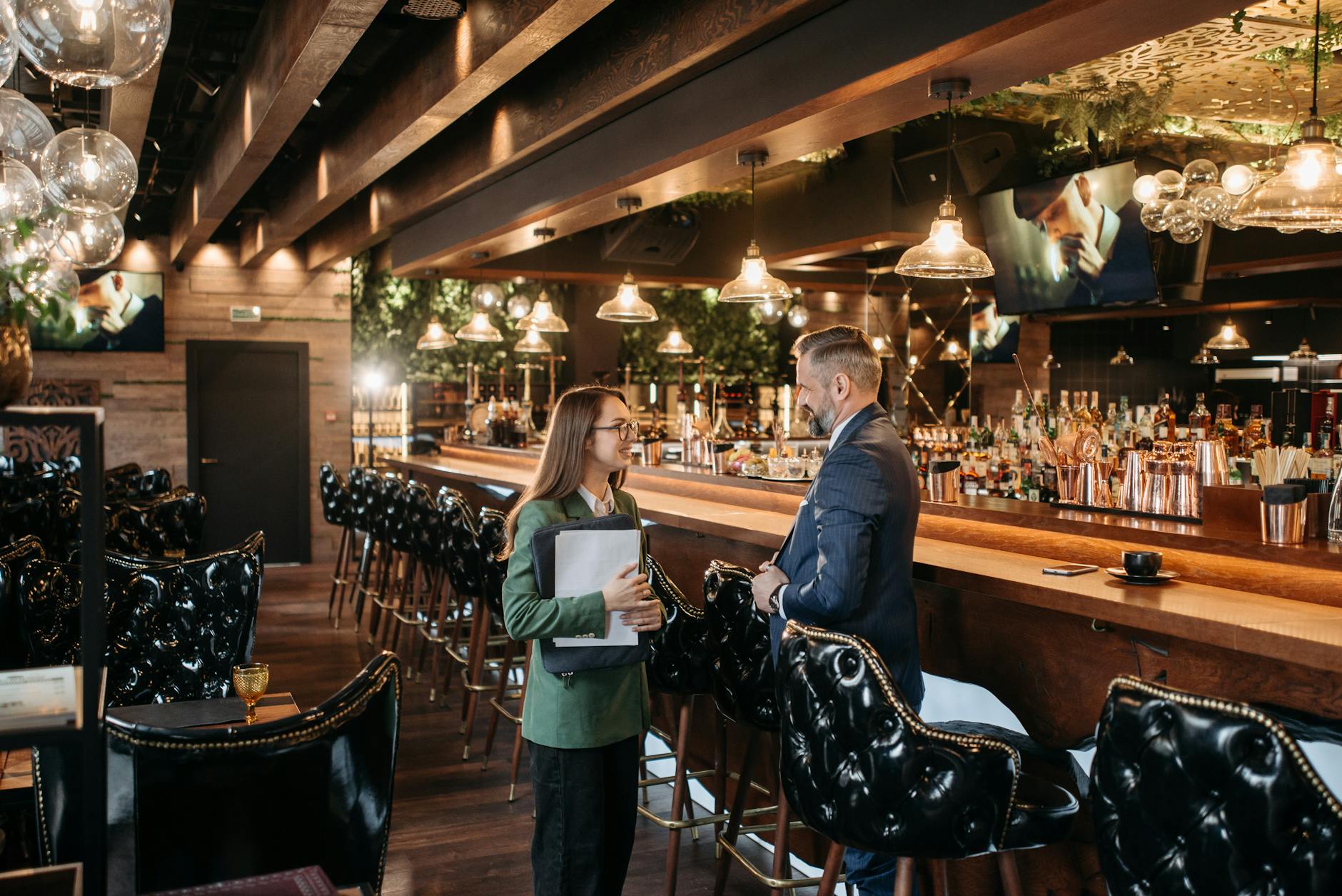 Professional discussion in a bar setting