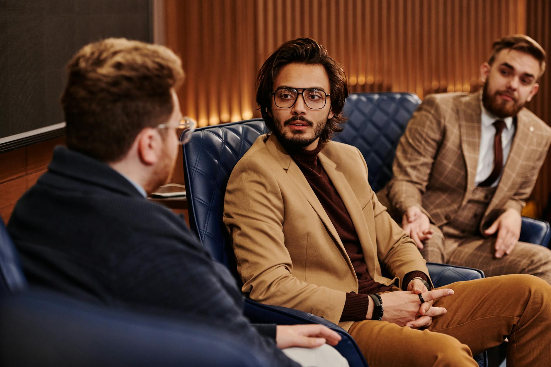 Businessmen discussing strategy in an office