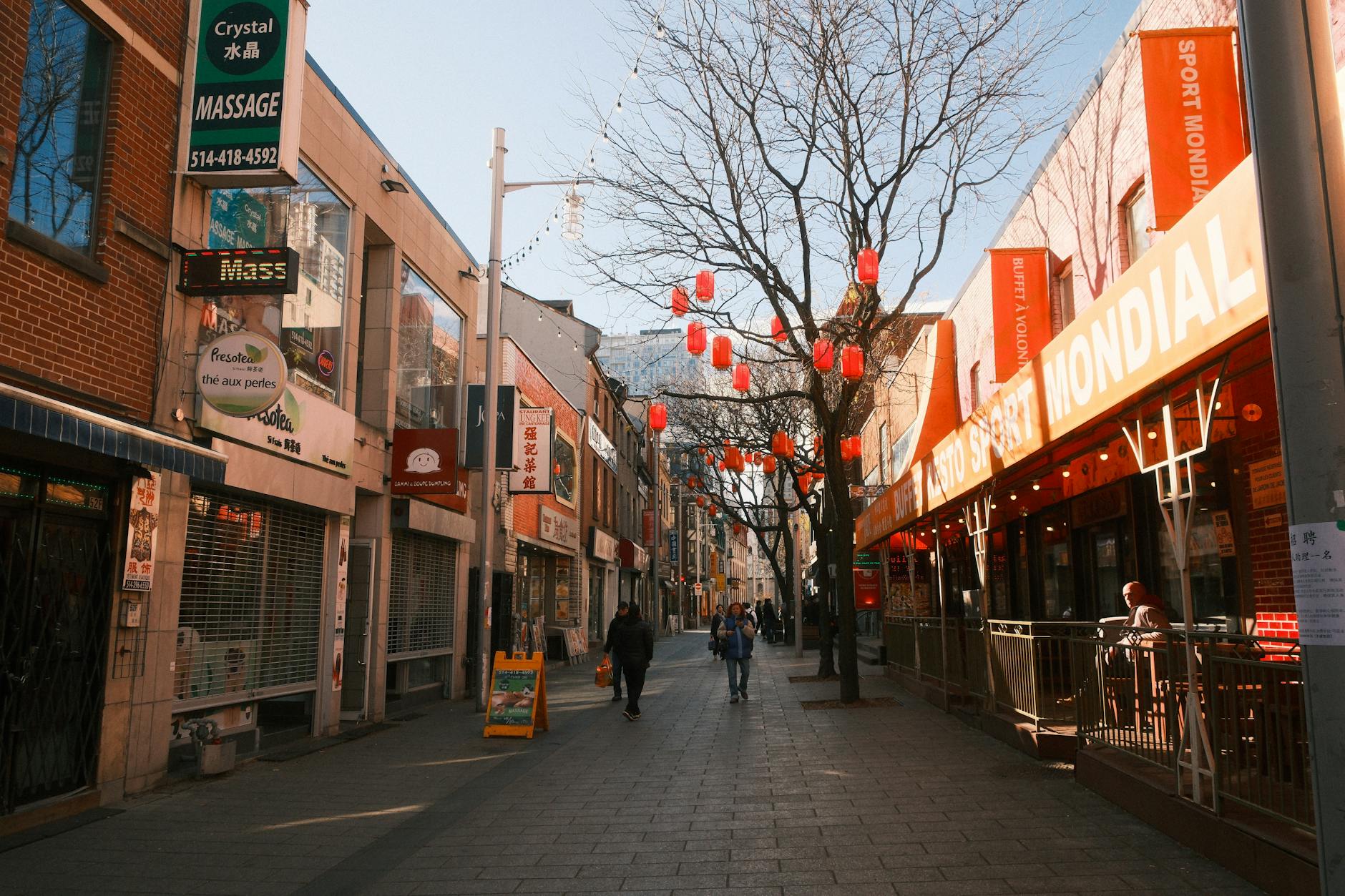 Montreal Chinatown street with red lanterns