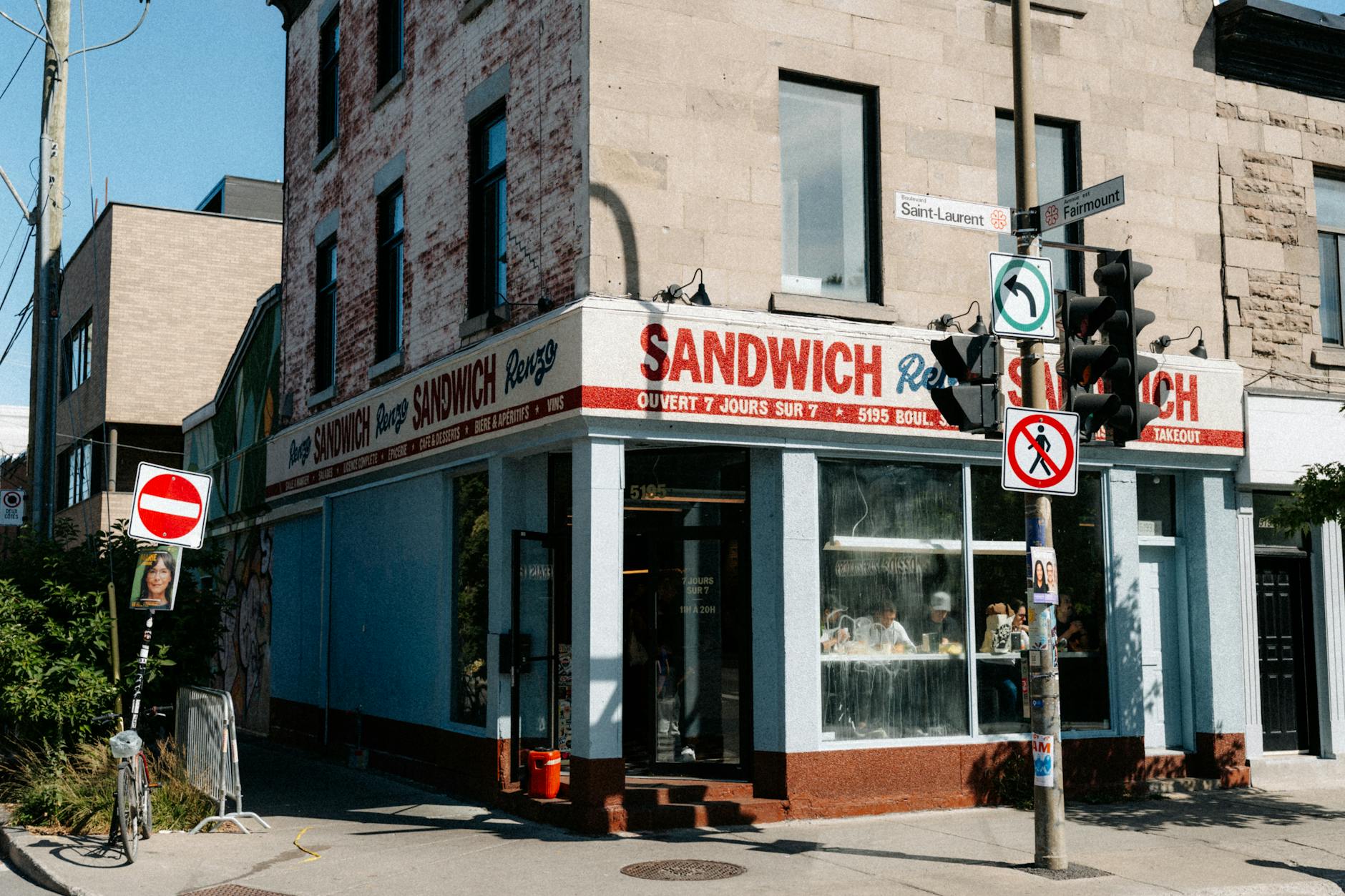 Plateau sandwich shop on a Montreal street corner