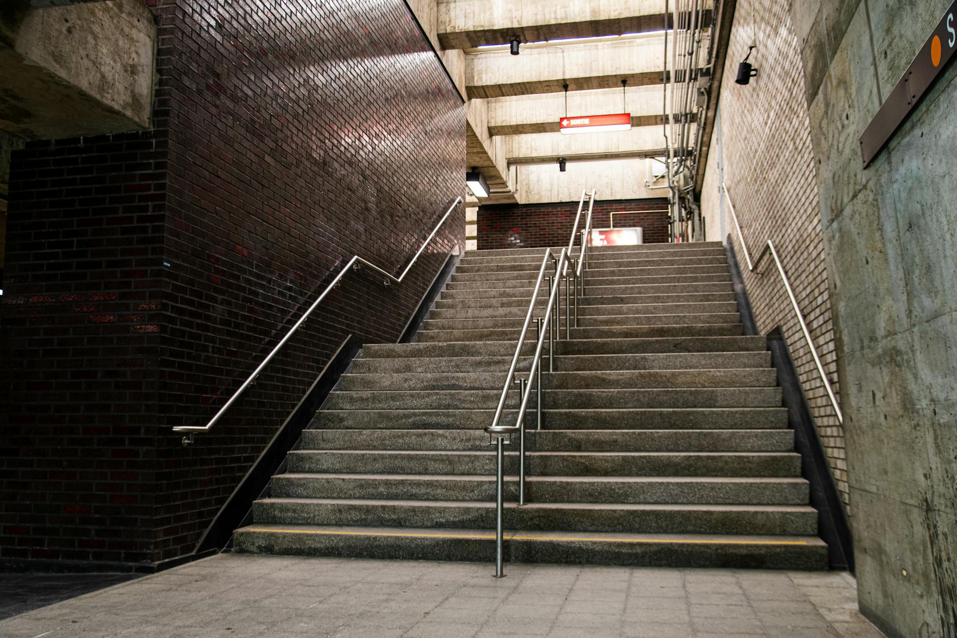 Concrete staircase in a Montreal subway station