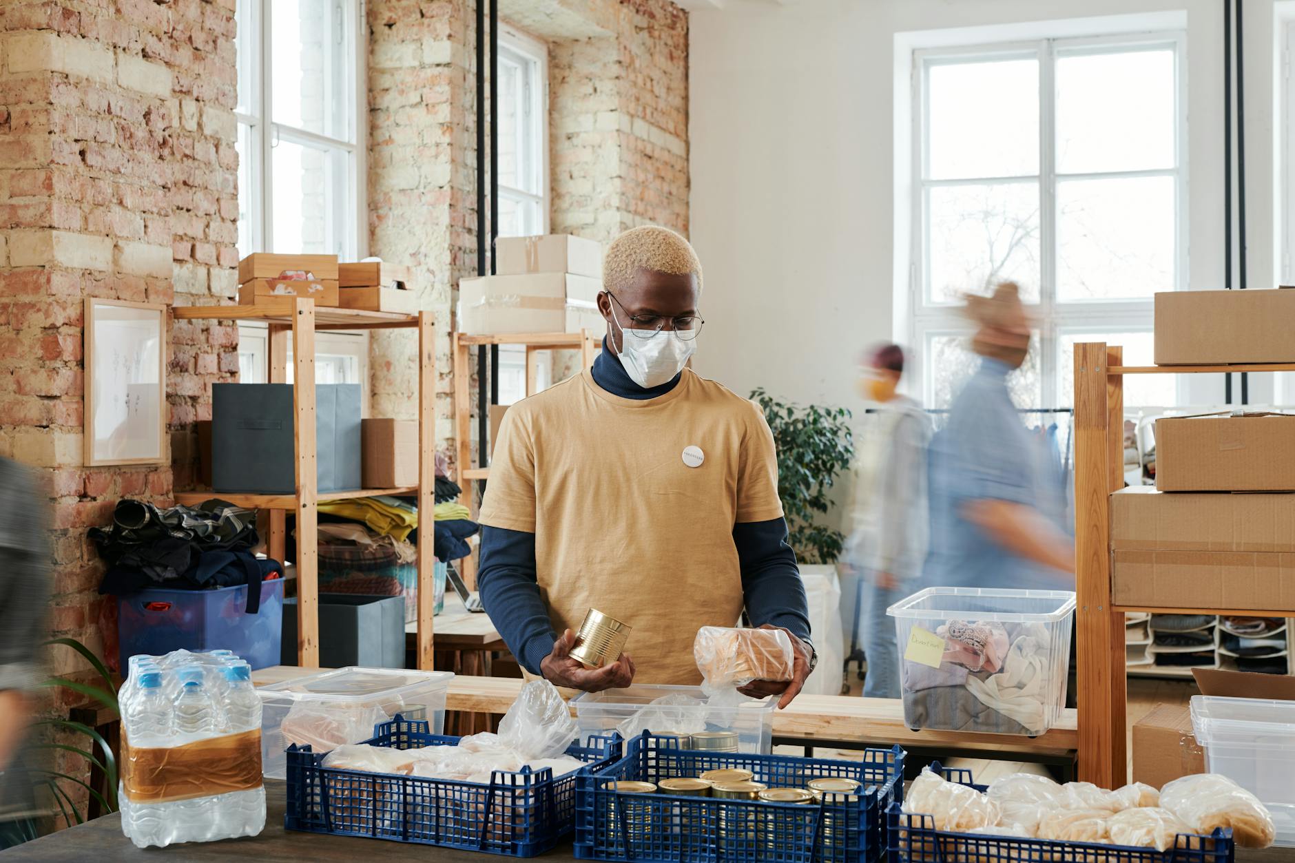 Volunteers sorting food donations