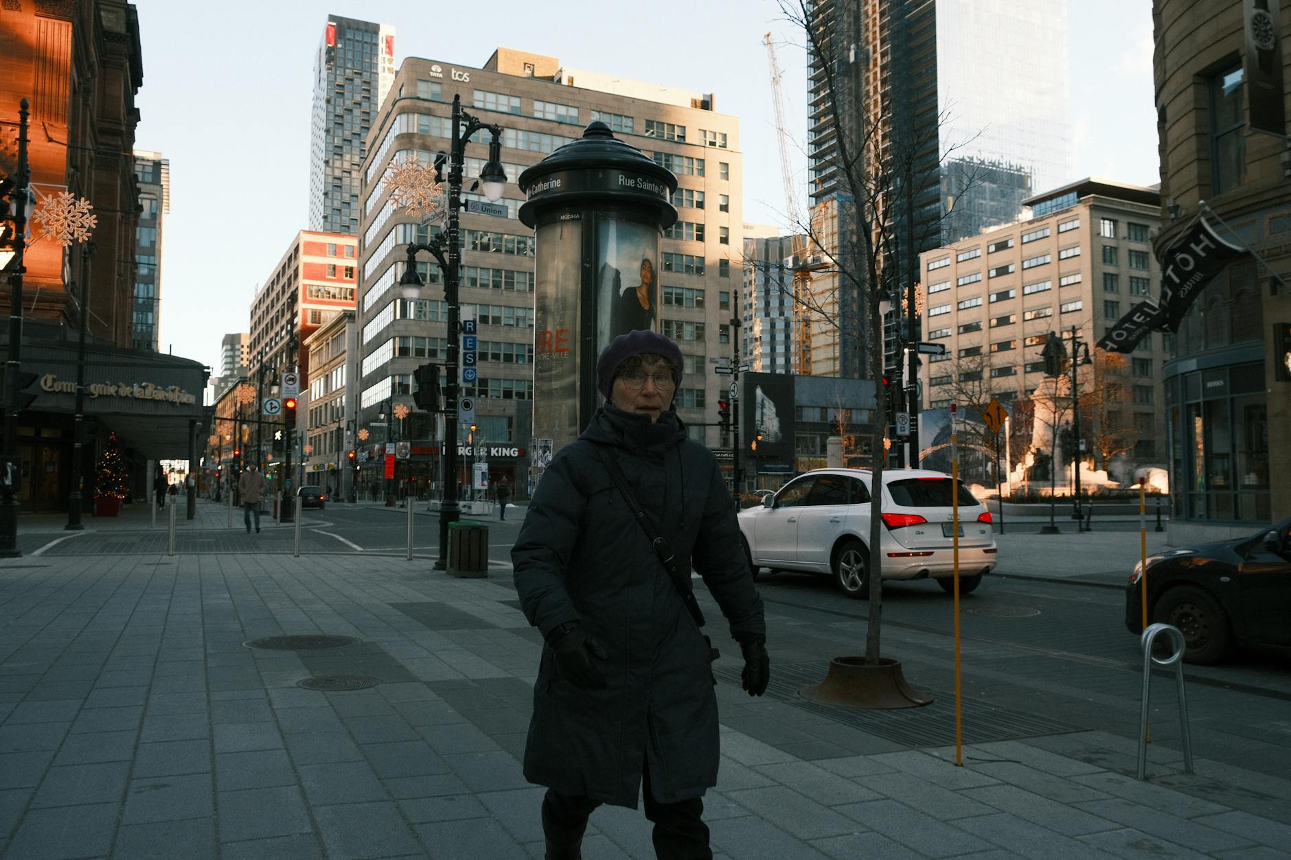 Winter day in downtown Montreal with pedestrians