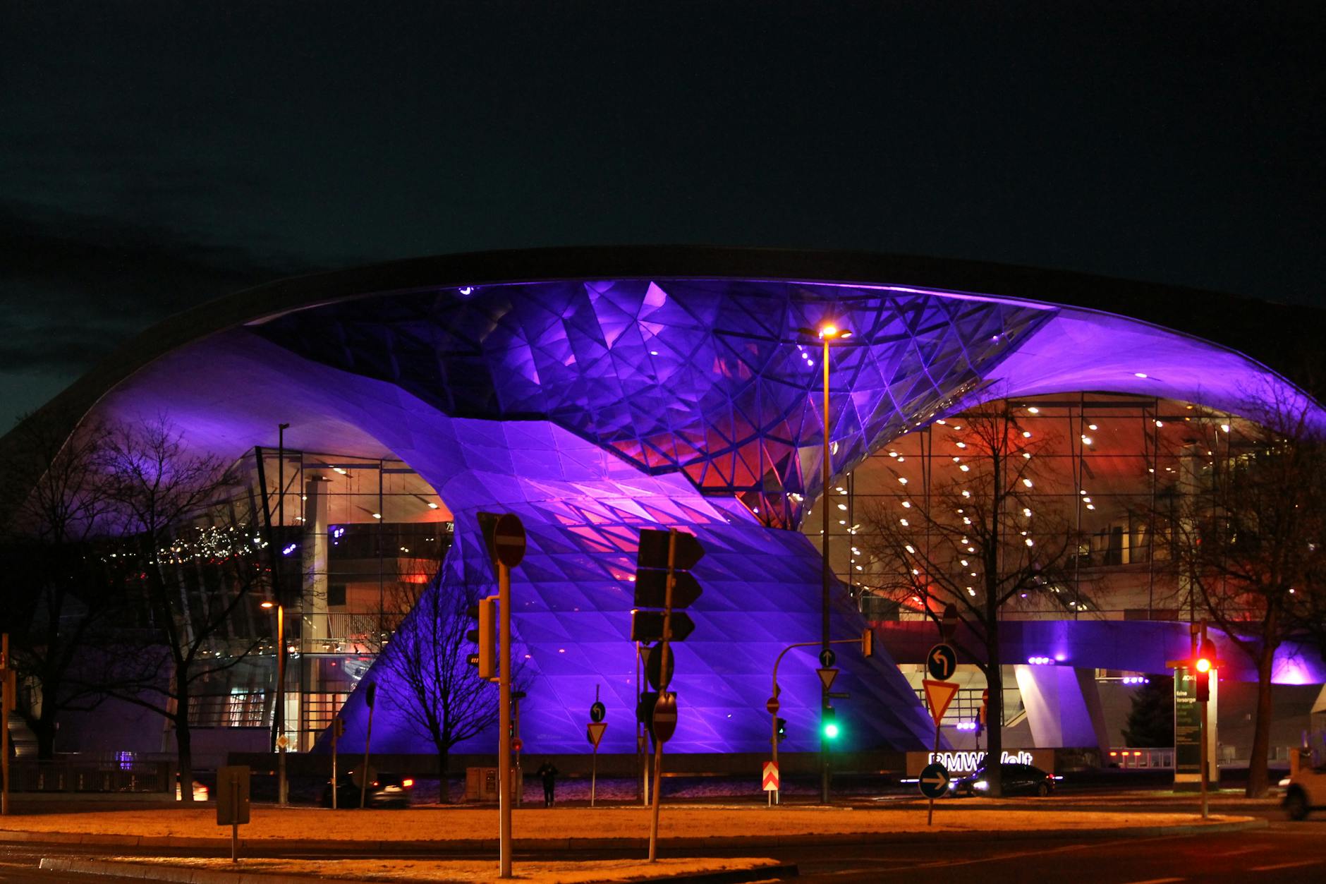 BMW Welt in Munich illuminated at night