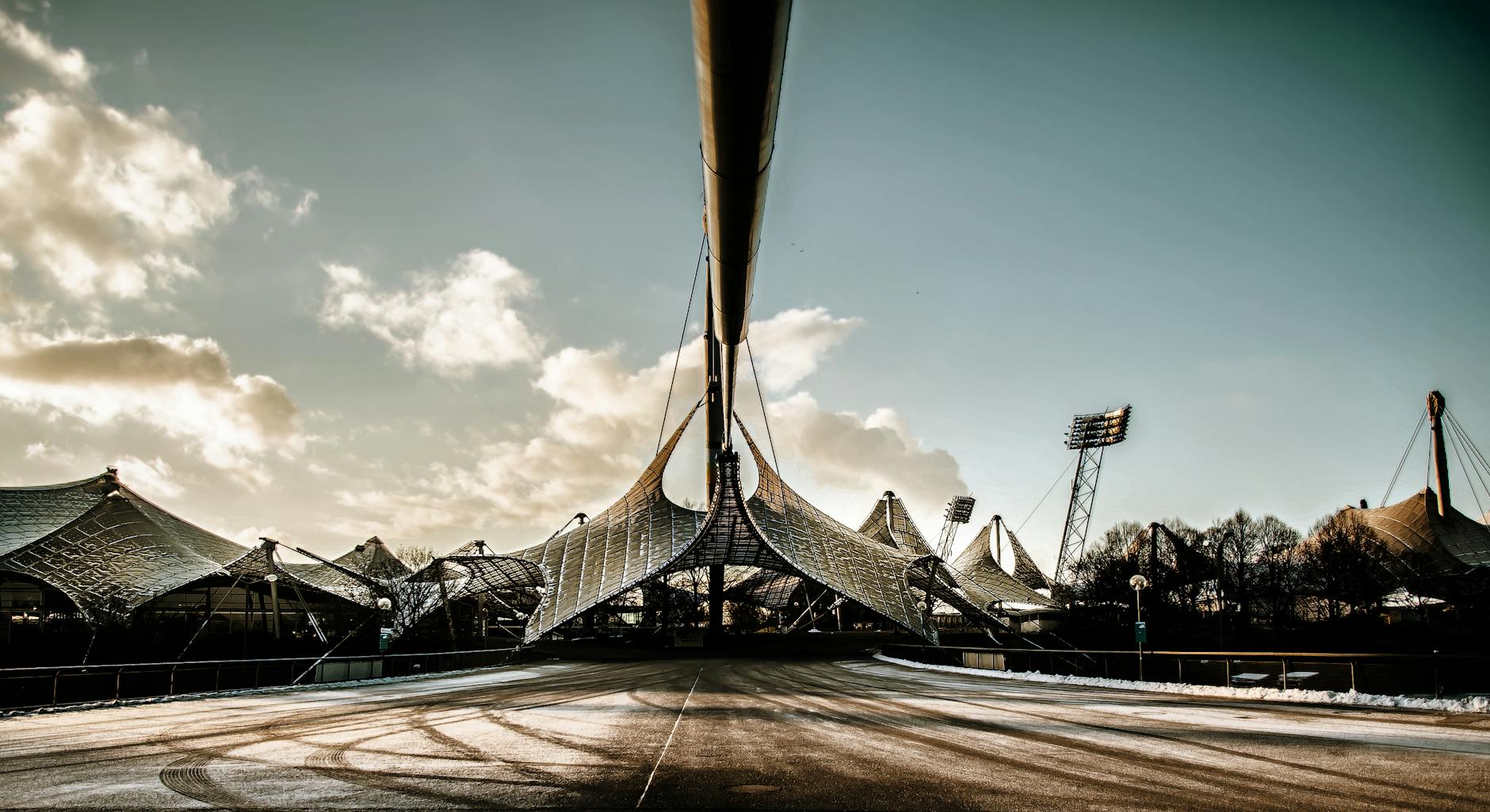 Olympic Park architecture in Munich under a bright sky