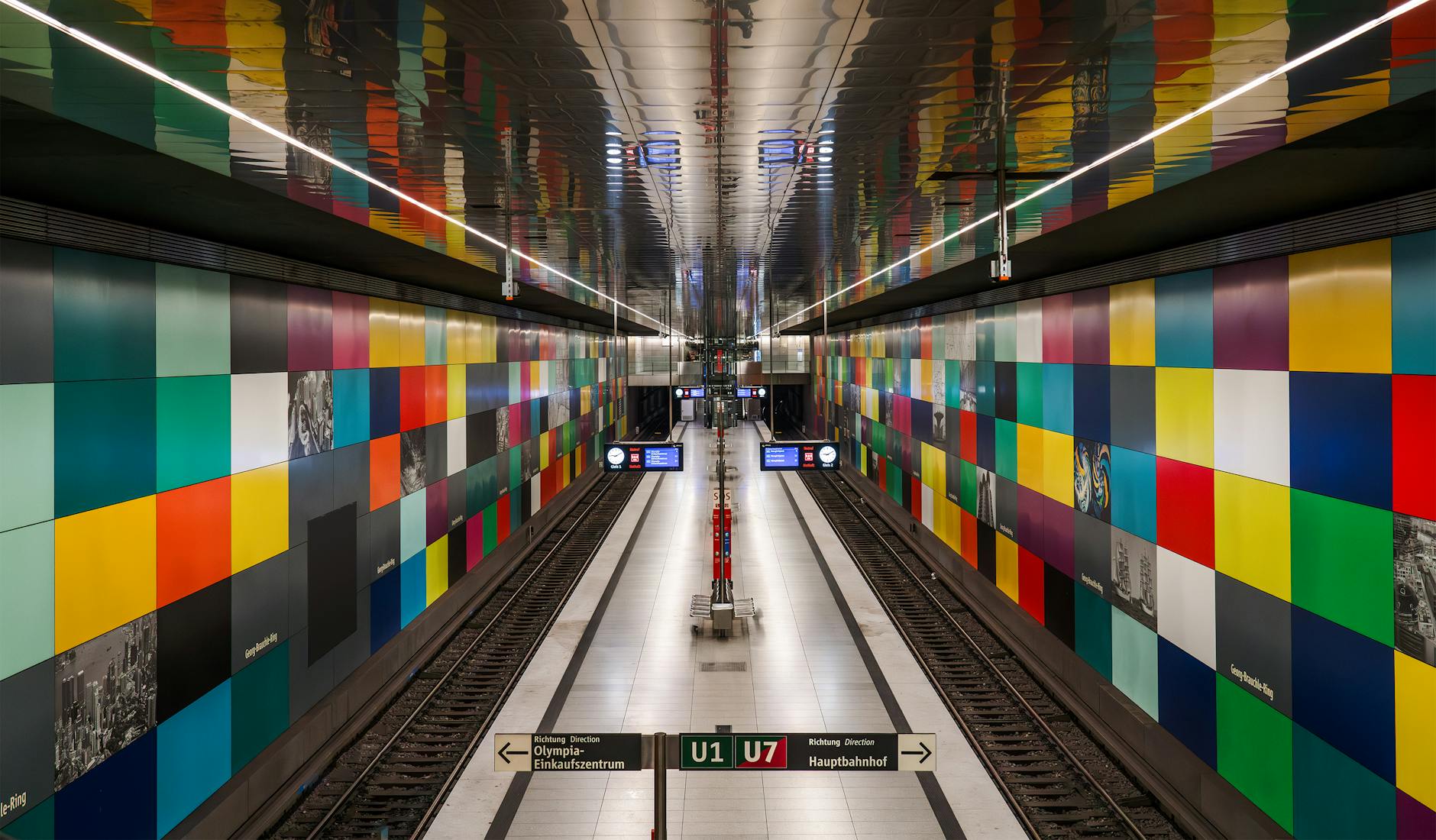 Colorful Munich subway station interior