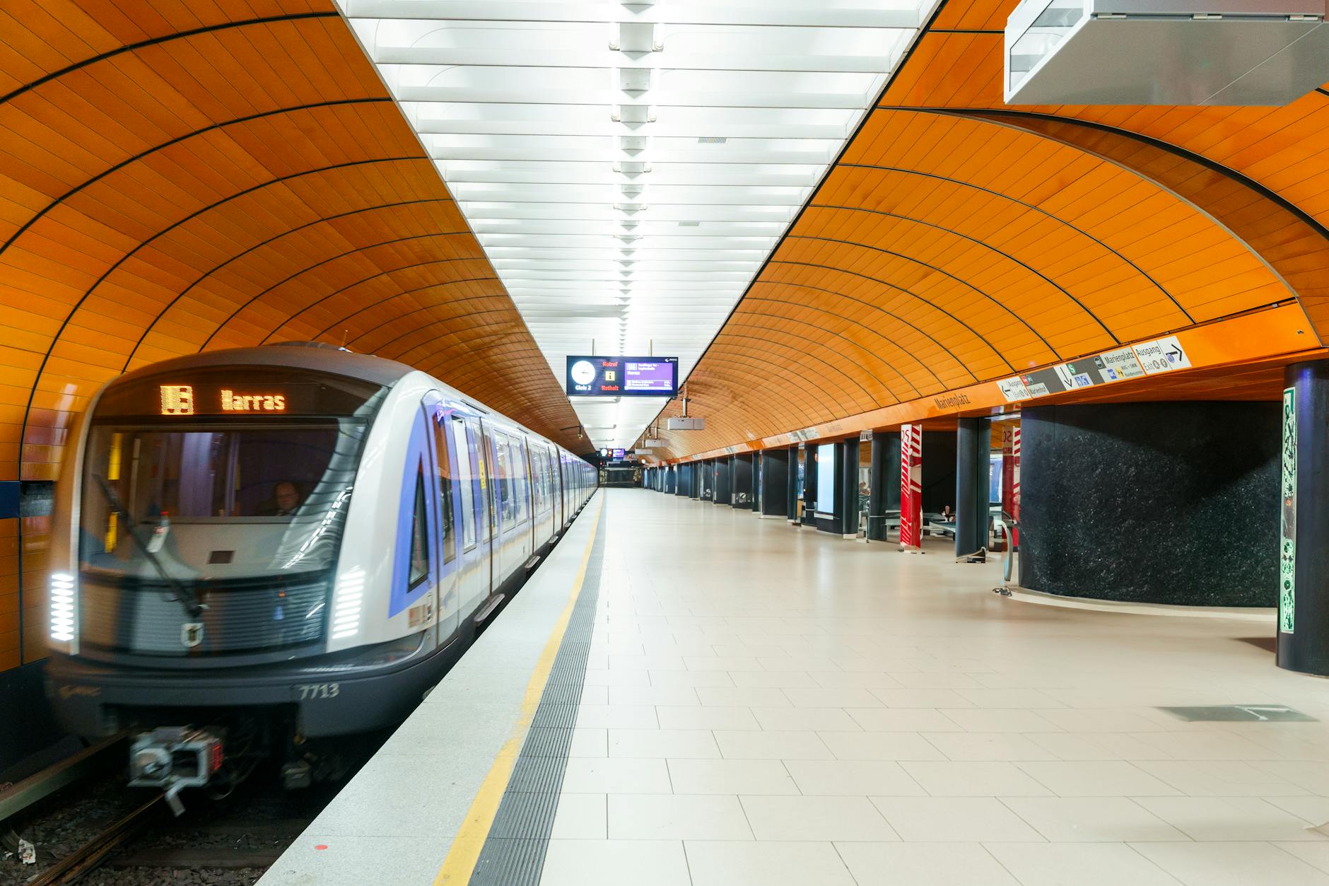 Metro train arriving at a Munich station