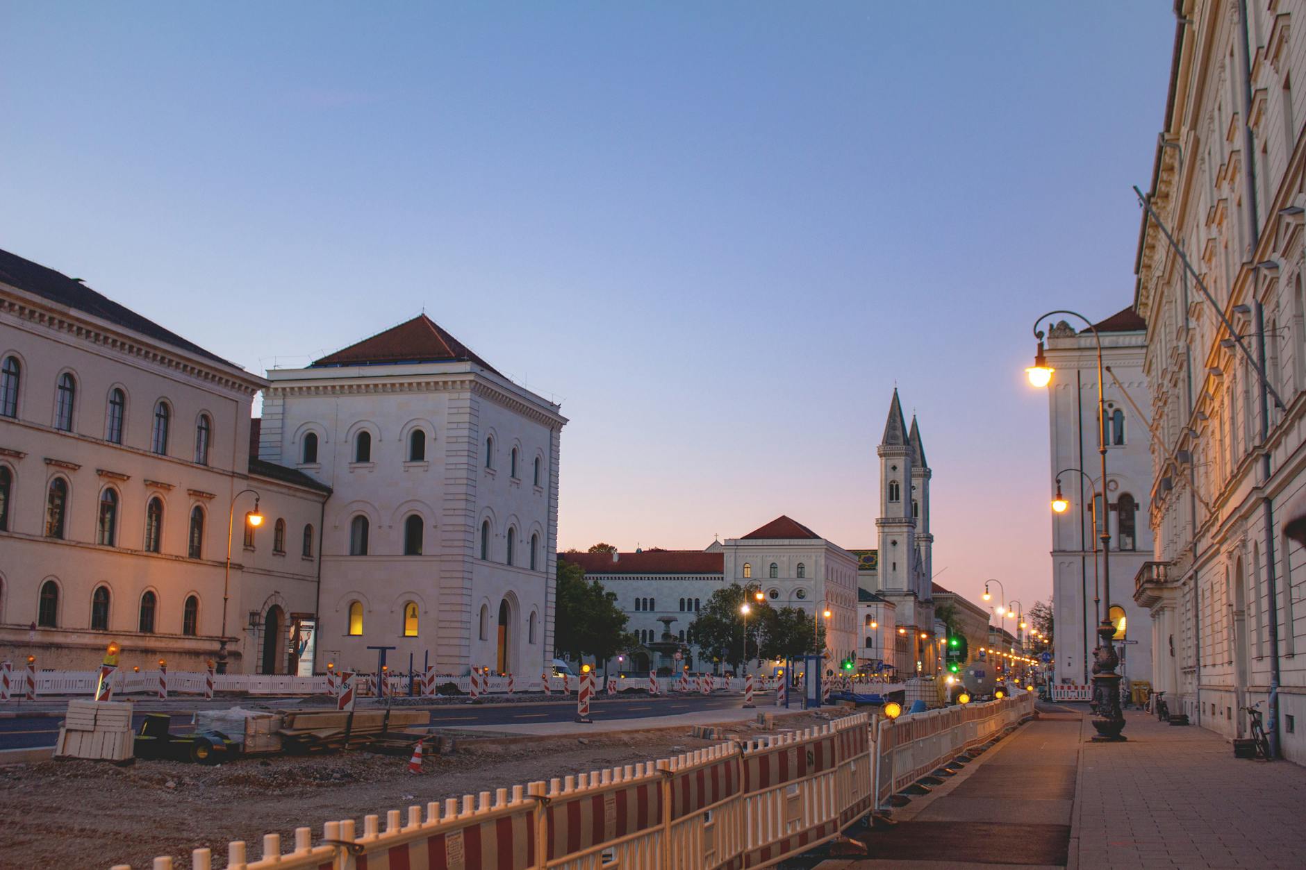 Historic Munich street at dusk