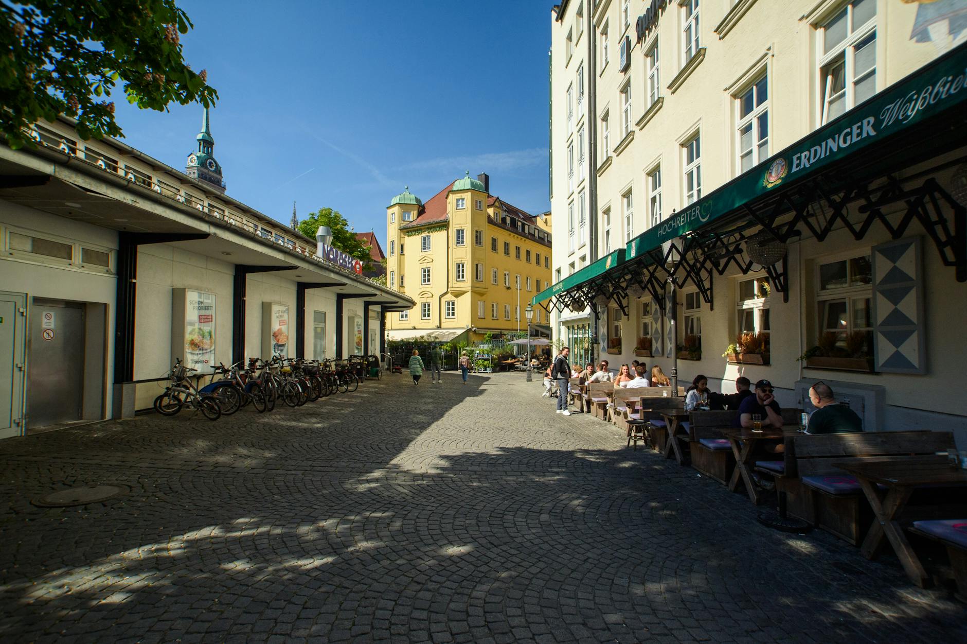 Outdoor cafe in Munich on a sunny day