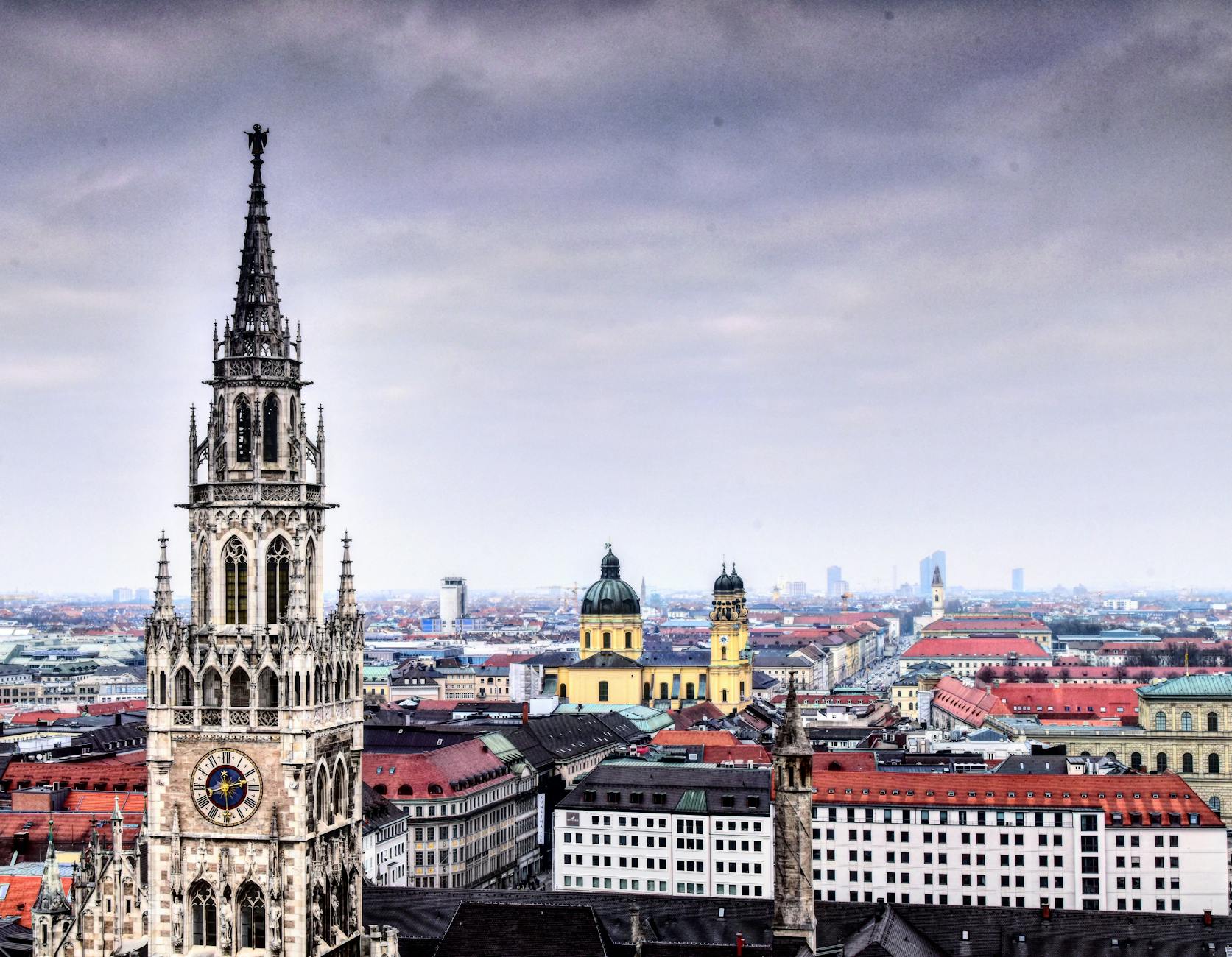 Panoramic view of Munich with clock tower and historic buildings
