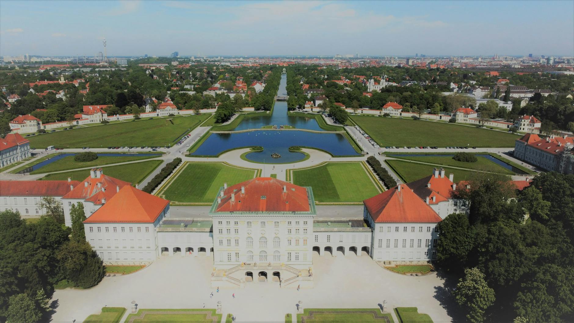 Aerial view of Nymphenburg Palace in Munich
