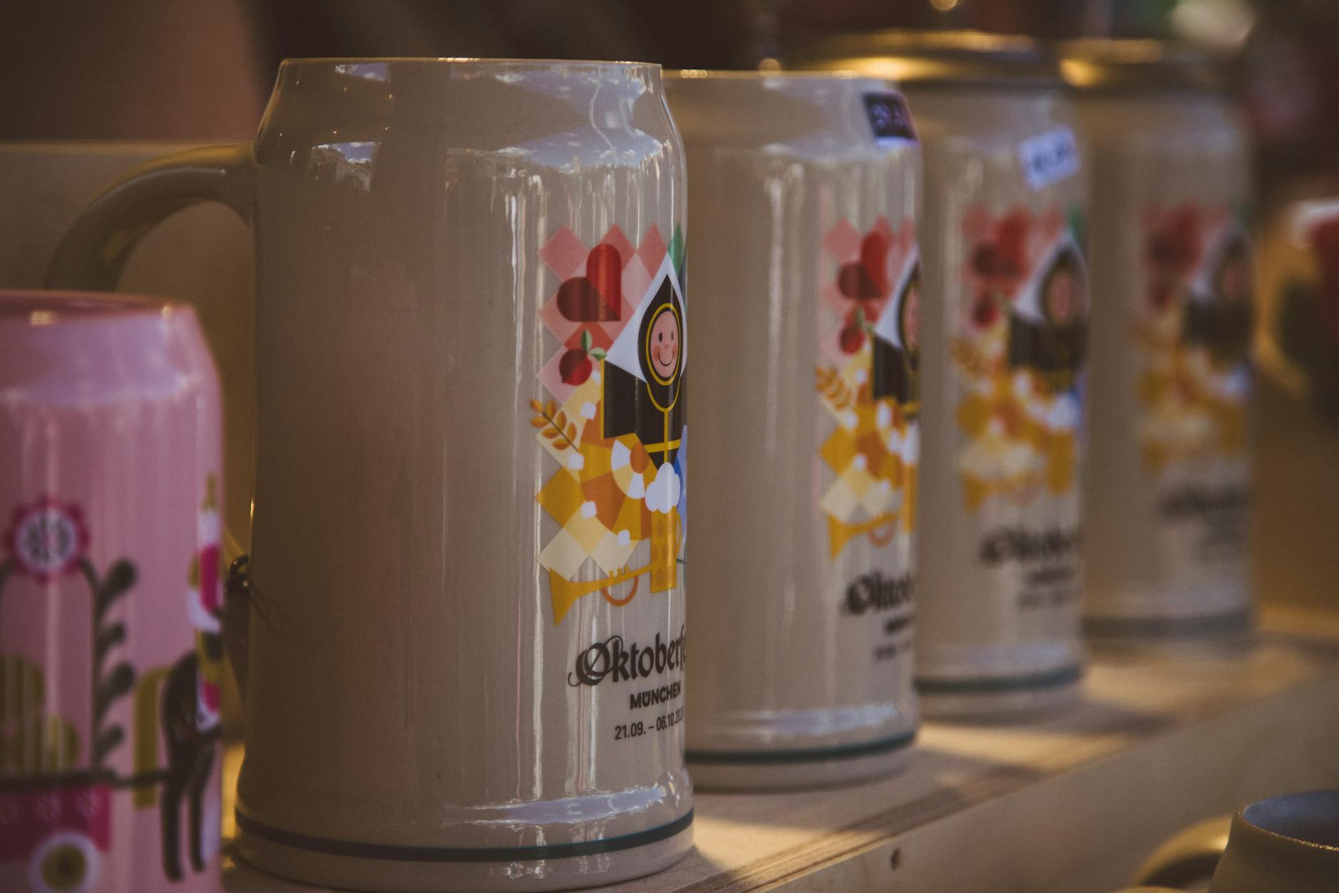 Colorful beer steins at Oktoberfest in Munich