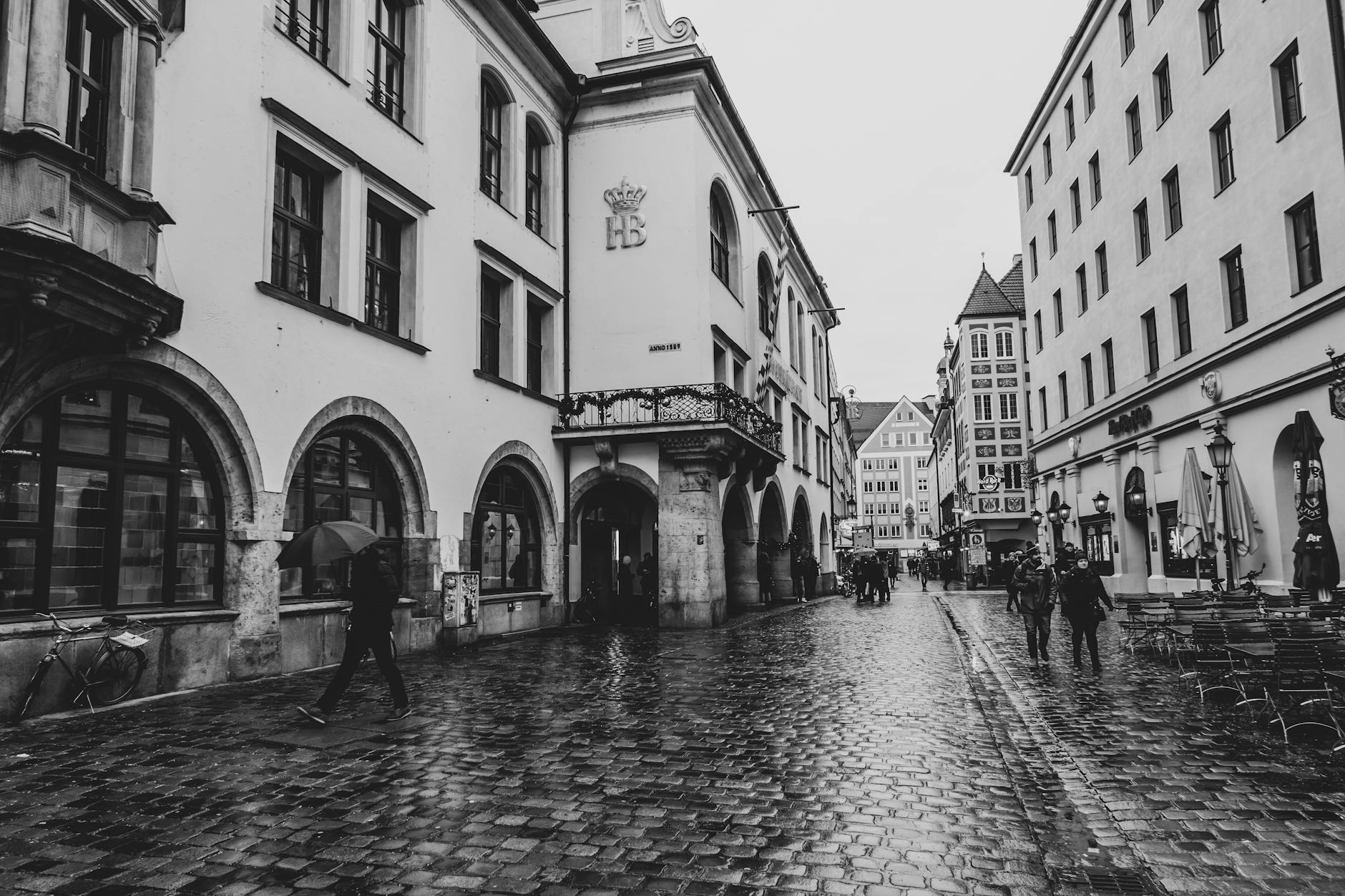 Rainy historic street in Munich