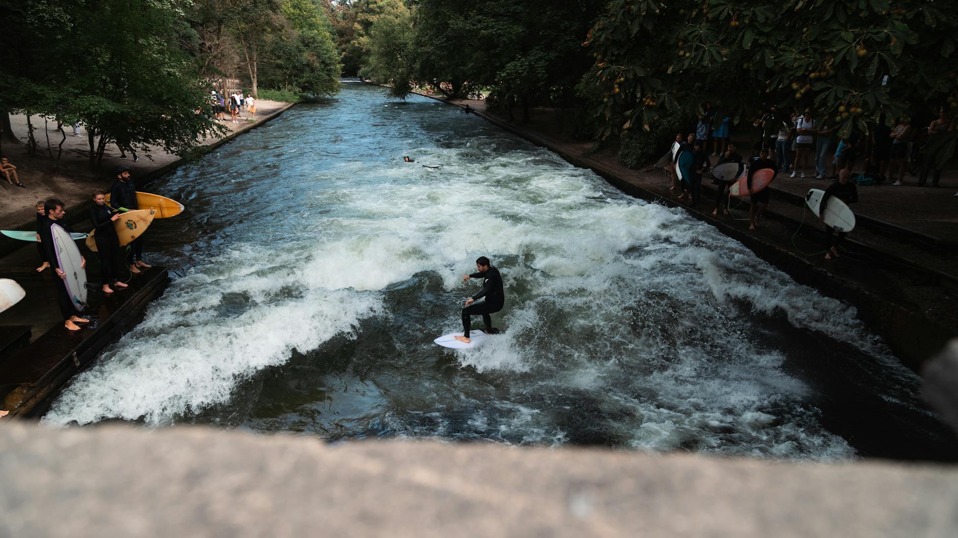 Surfer on the Eisbach River in Munich