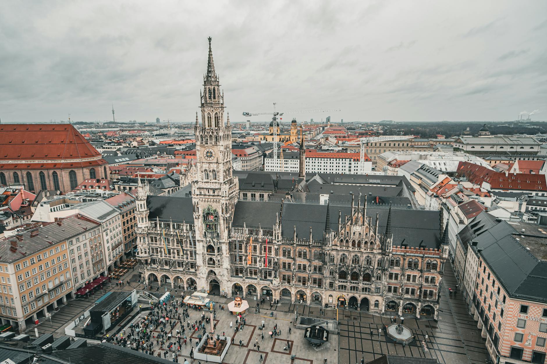Aerial view of Marienplatz and the New Town Hall in Munich