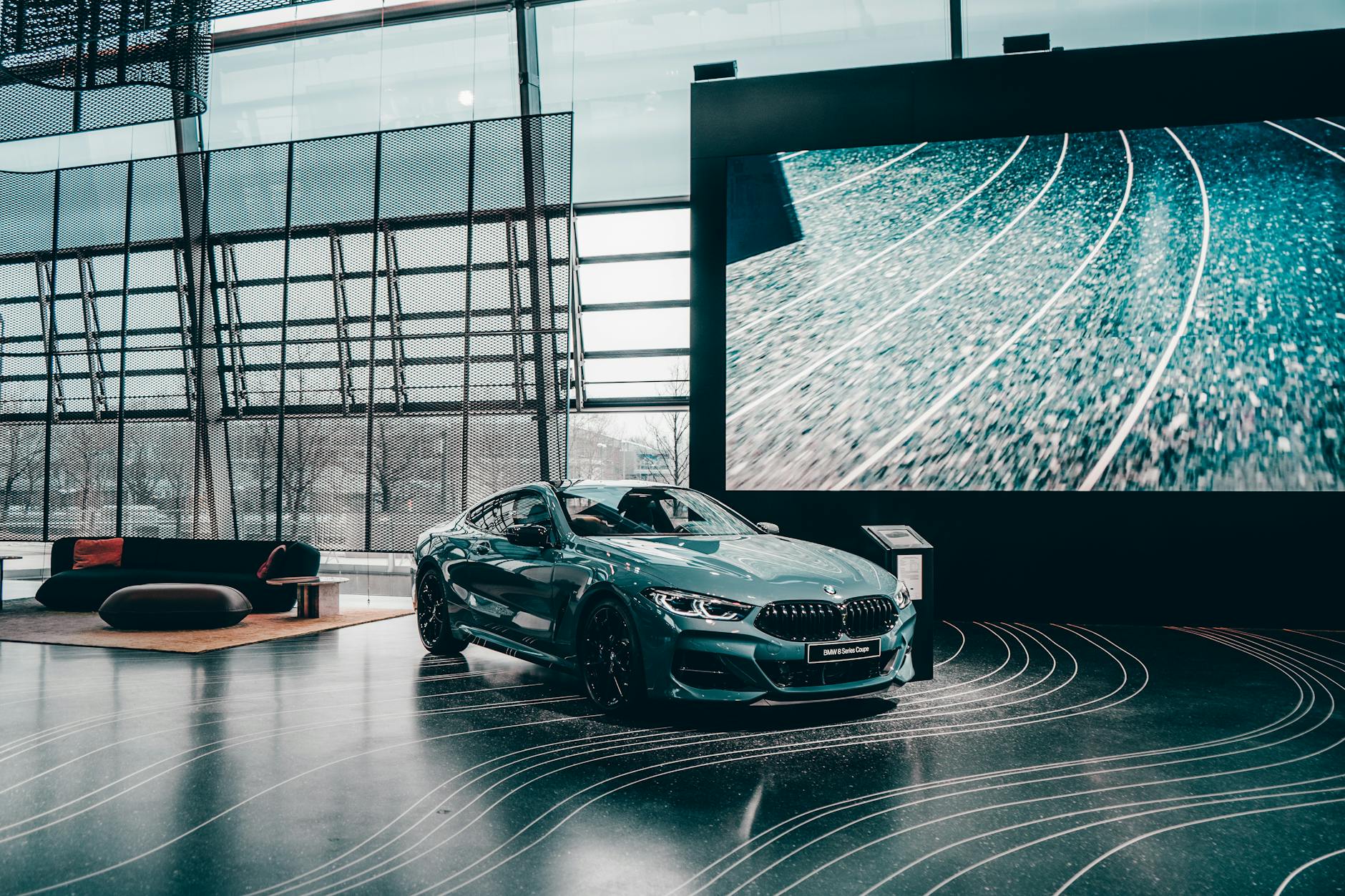 Luxury coupe in a modern Munich showroom