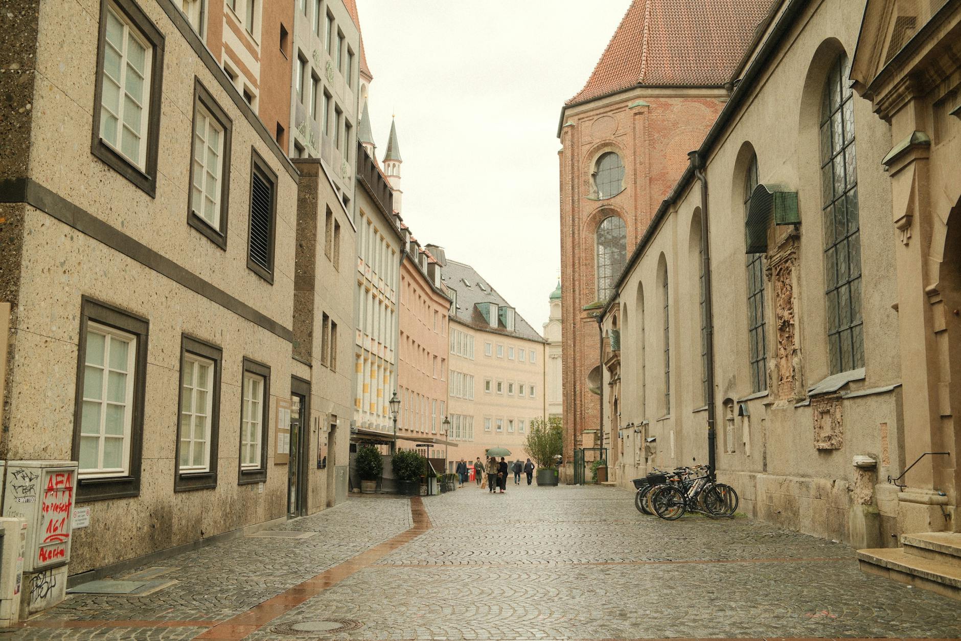 Cobblestone street in Munich old town