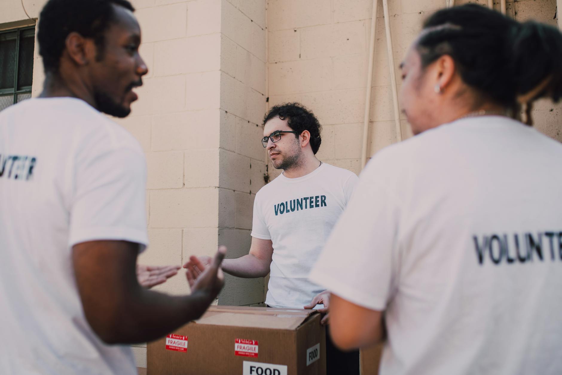 Volunteers organizing food donations