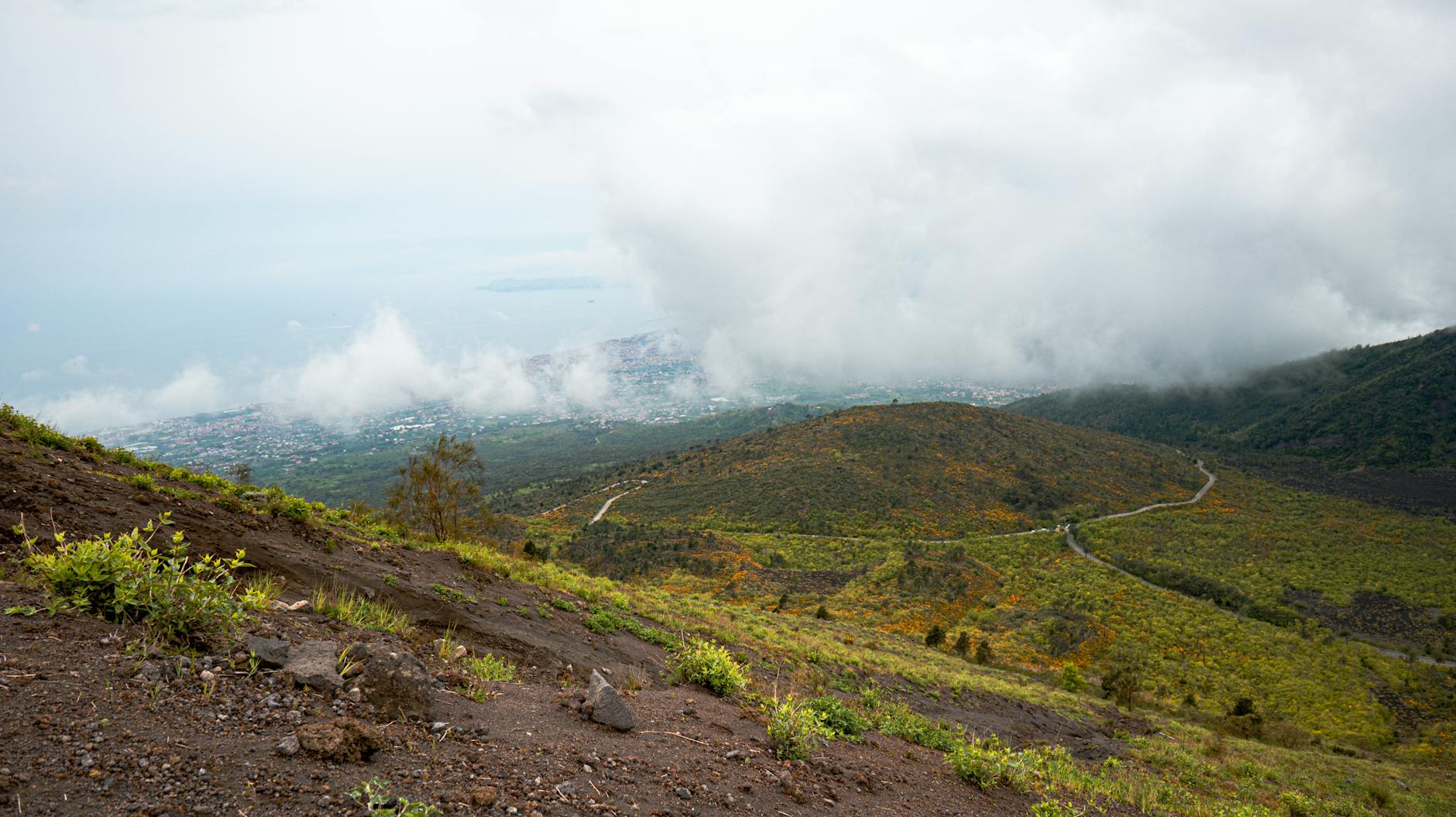 Landscape view from Mount Vesuvius over the Bay of Naples