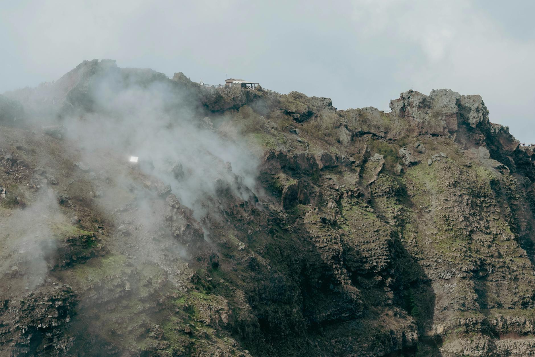 Rugged Mount Vesuvius crater in mist
