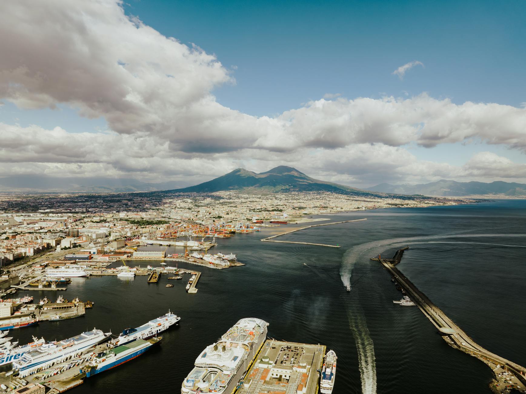 Naples harbor with Mount Vesuvius in the background