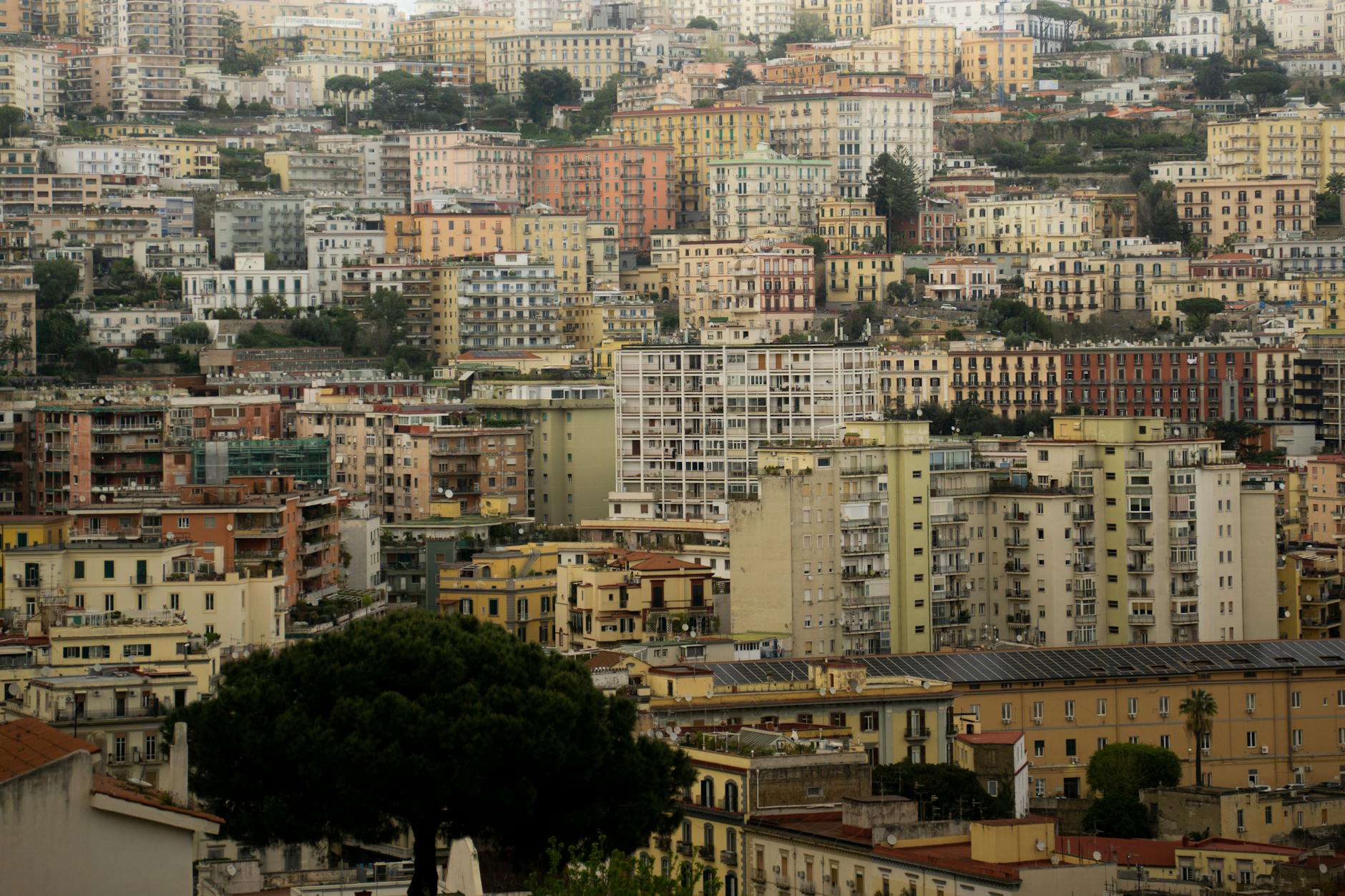 Aerial view of varied Naples architecture and rooftops