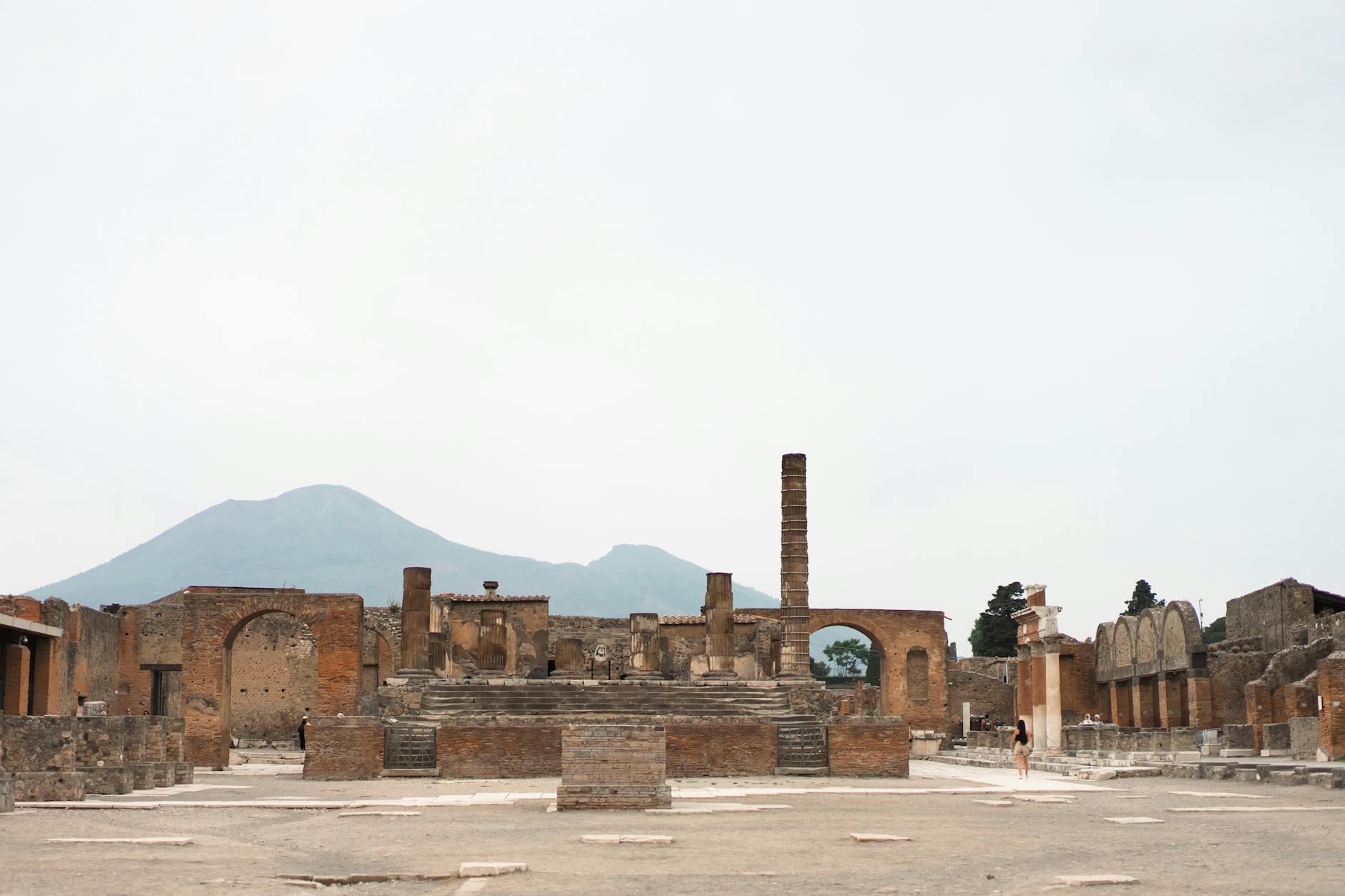 Pompeii archaeological park with Mount Vesuvius in the background