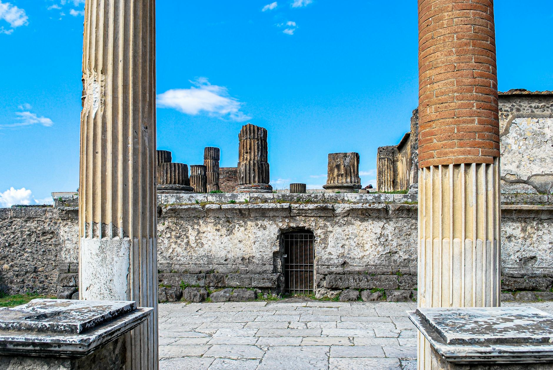 Ancient columns and ruins at Pompeii