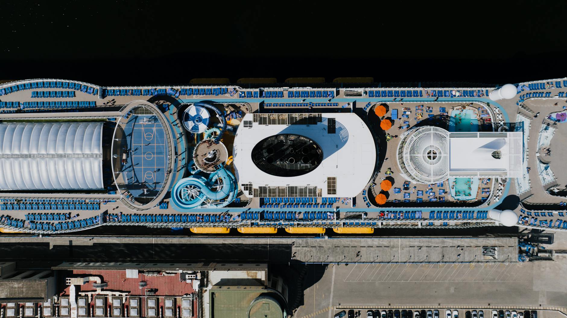 Passenger ship docked in Napoli from above