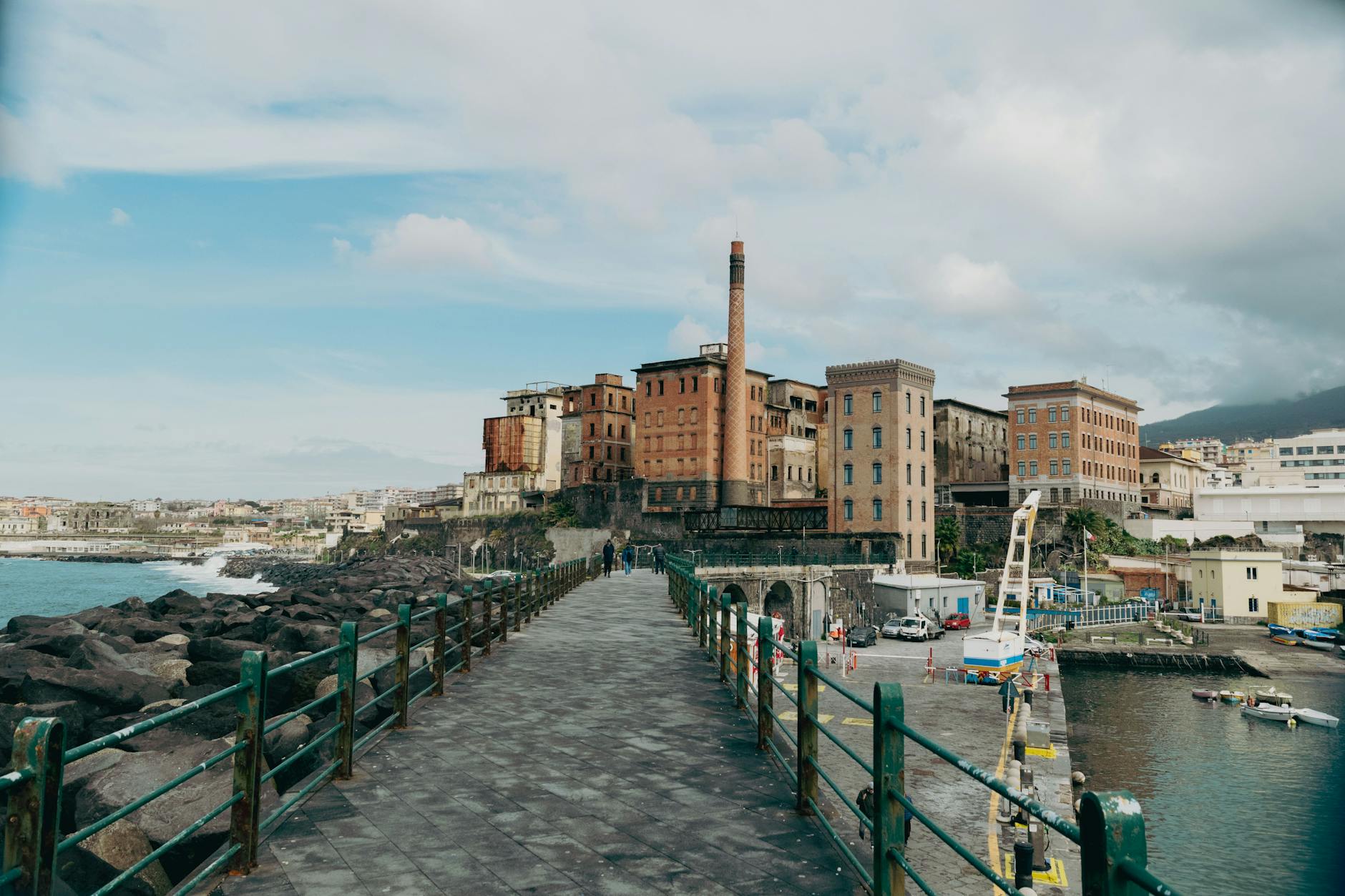 Historical architecture and coastline in Naples