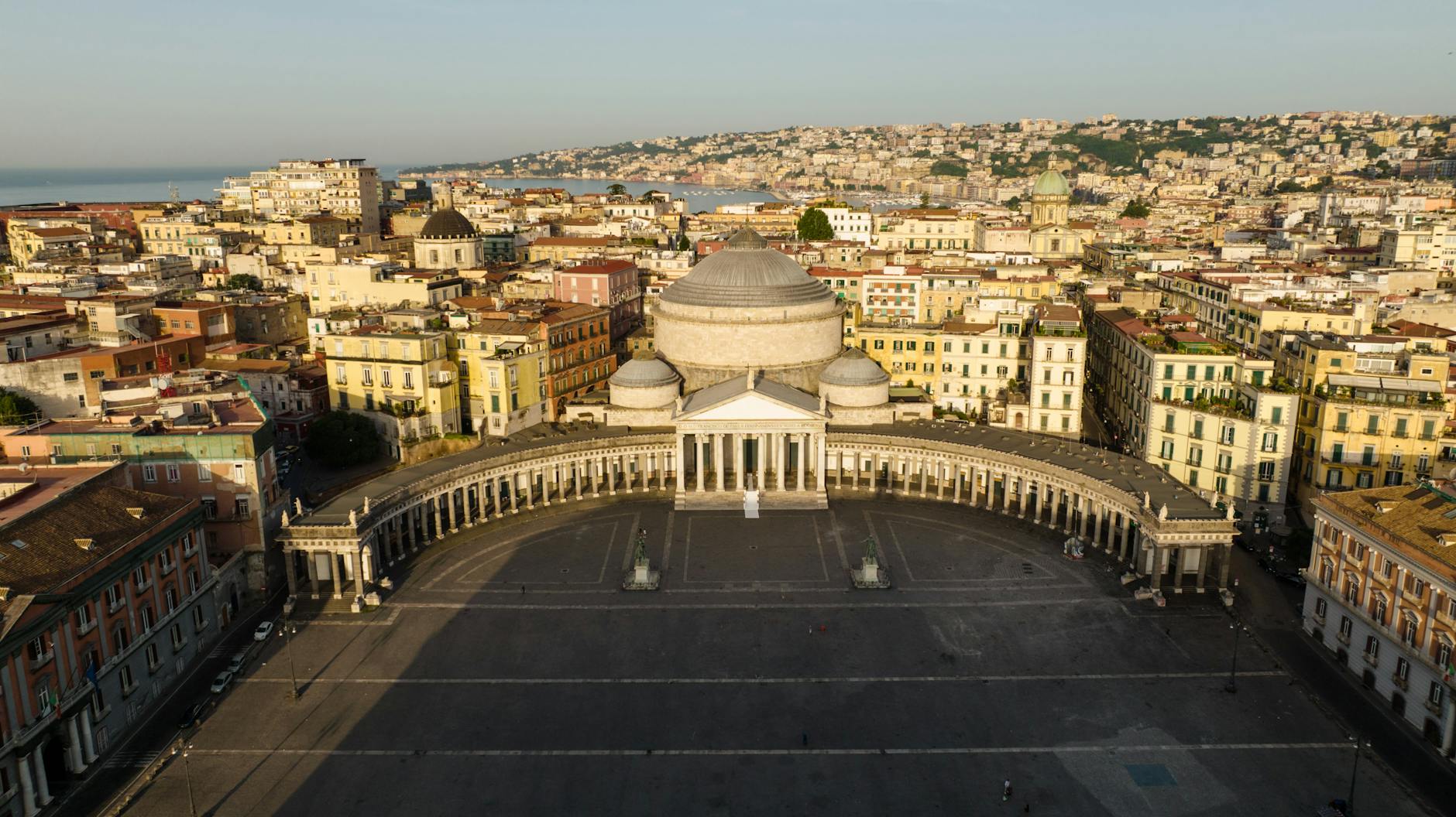 Piazza del Plebiscito aerial landmark view in Naples