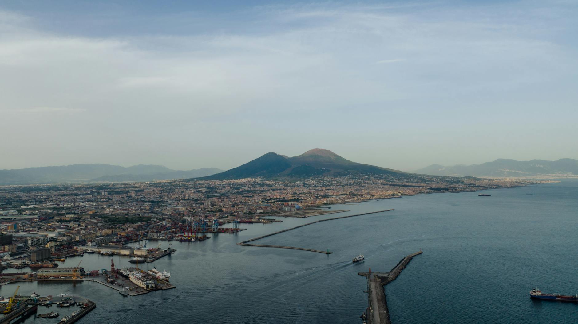 Mount Vesuvius, Naples cityscape, and bay